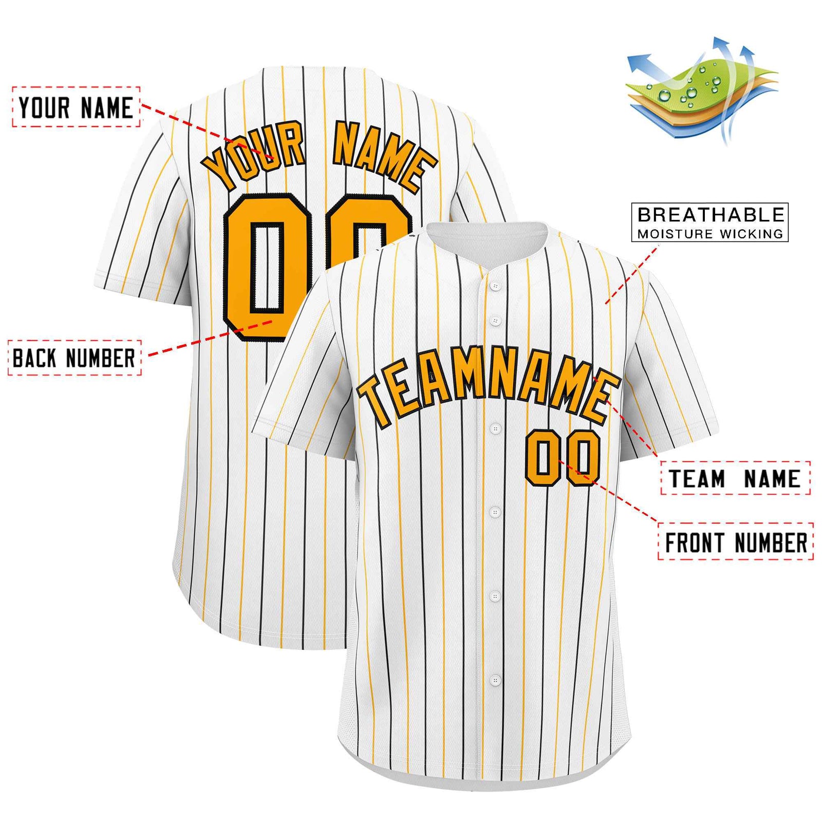 Custom White Yellow and Black Bi-Color Stripes Fashion Authentic Baseball Jersey