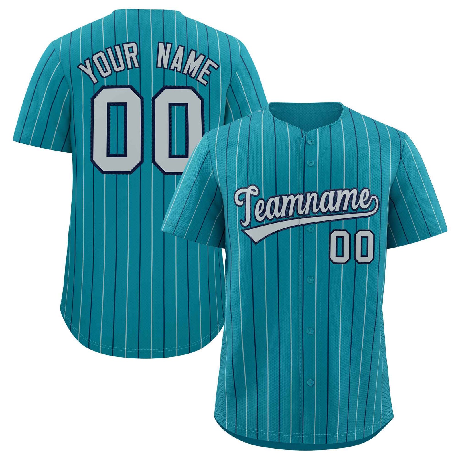 Custom Teal Navy and Gray Bi-Color Stripes Fashion Authentic Baseball Jersey