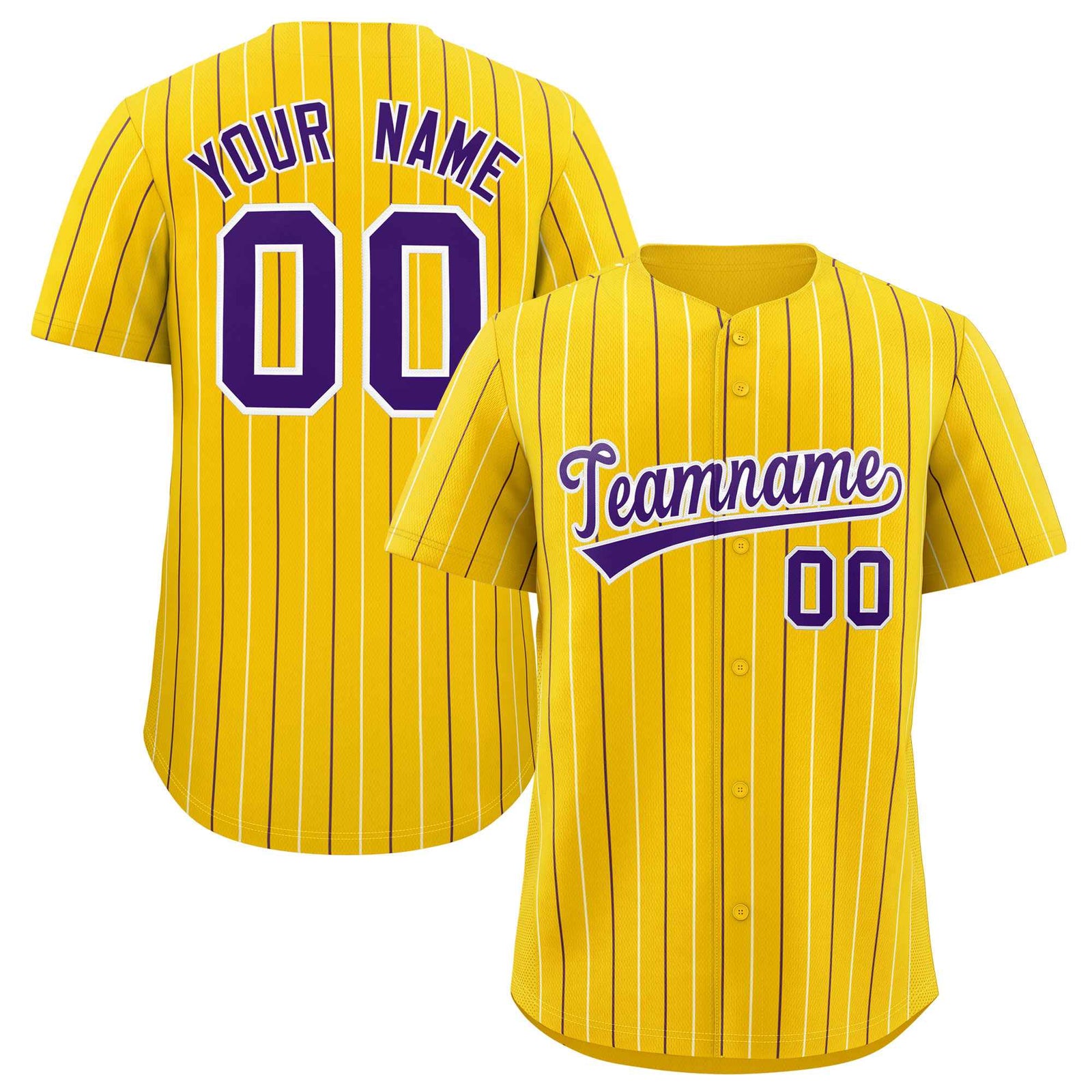 Custom Gold Purple and White Bi-Color Stripes Fashion Authentic Baseball Jersey