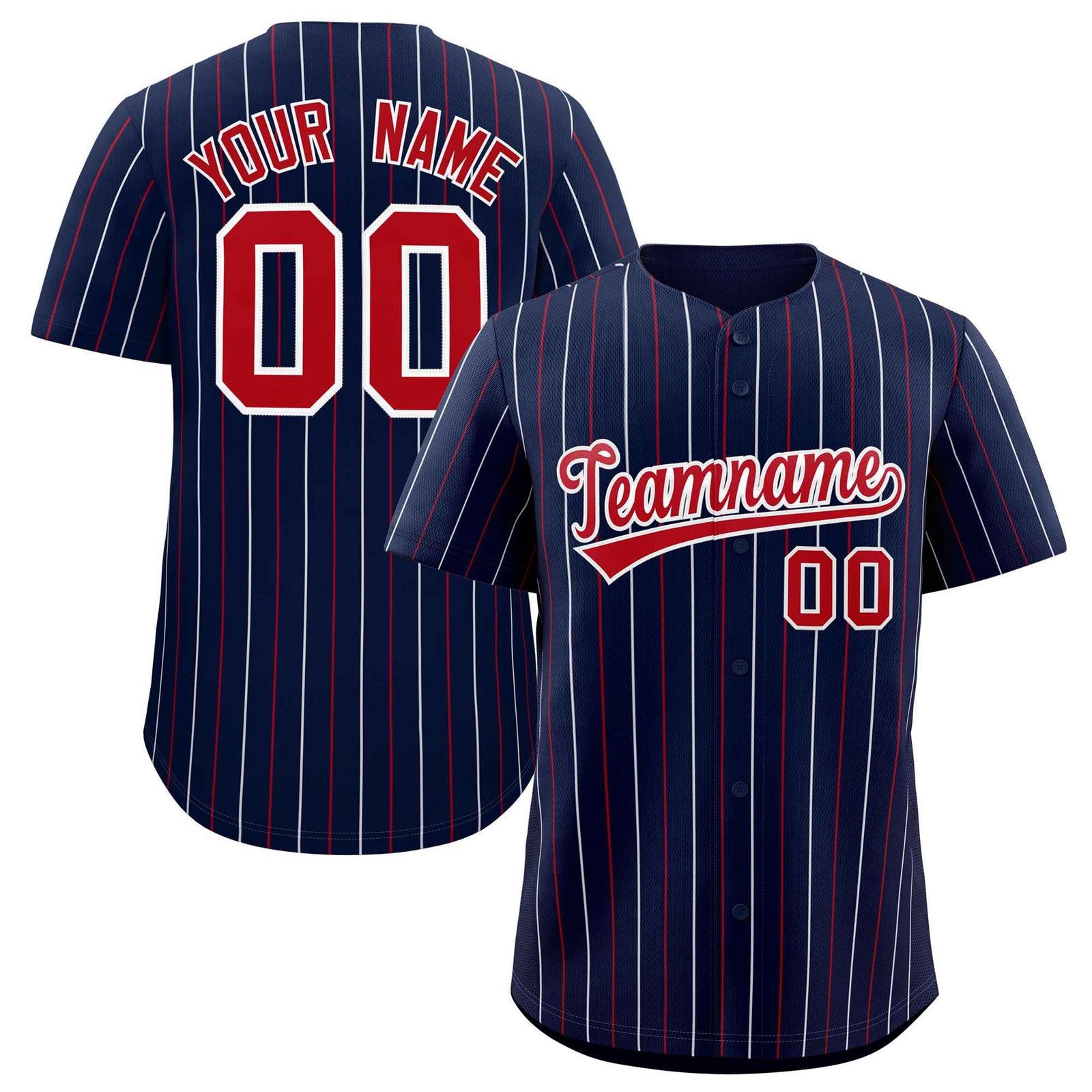 Custom Navy Red and White Bi-Color Stripes Fashion Authentic Baseball Jersey