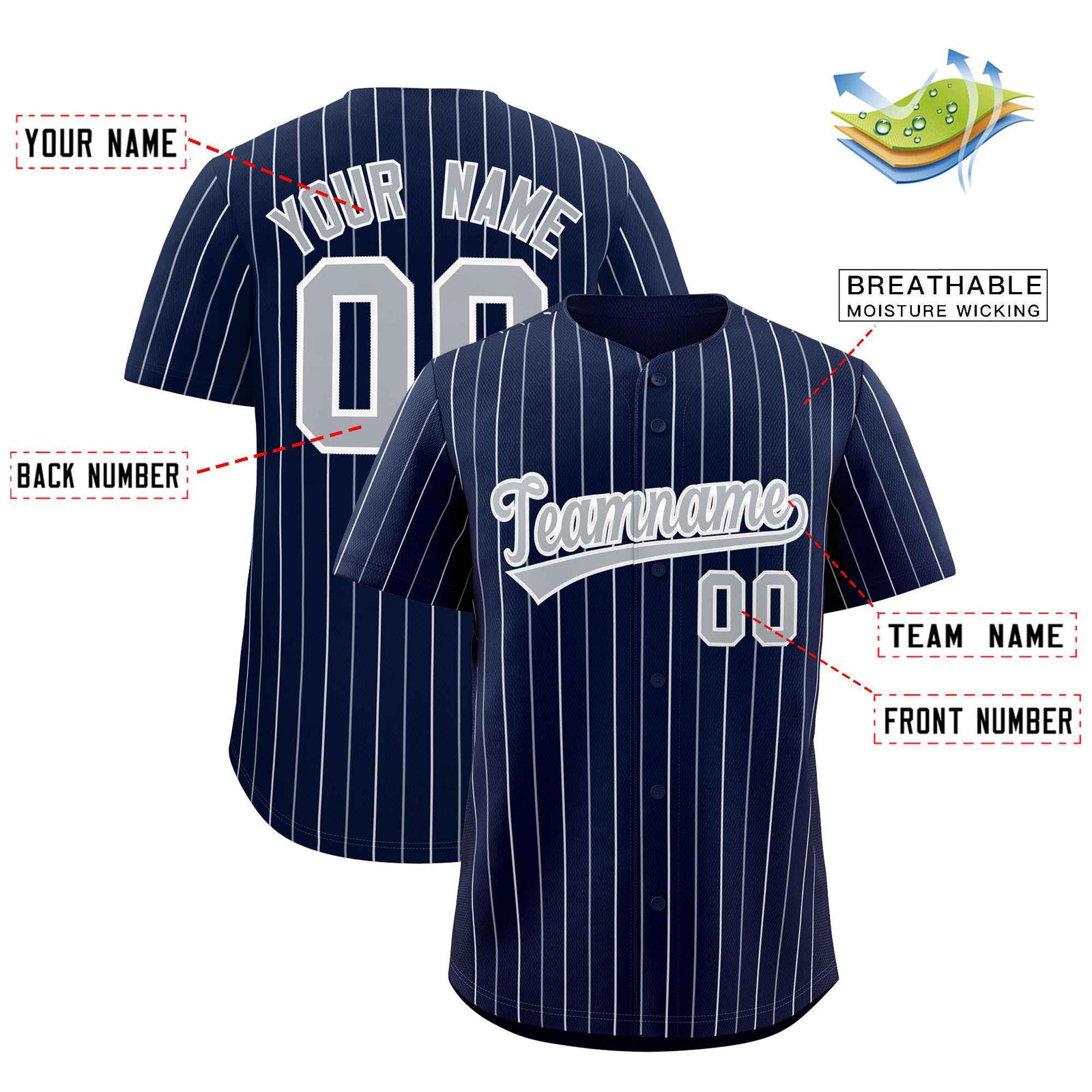 Custom Navy Gray and White Bi-Color Stripes Fashion Authentic Baseball Jersey