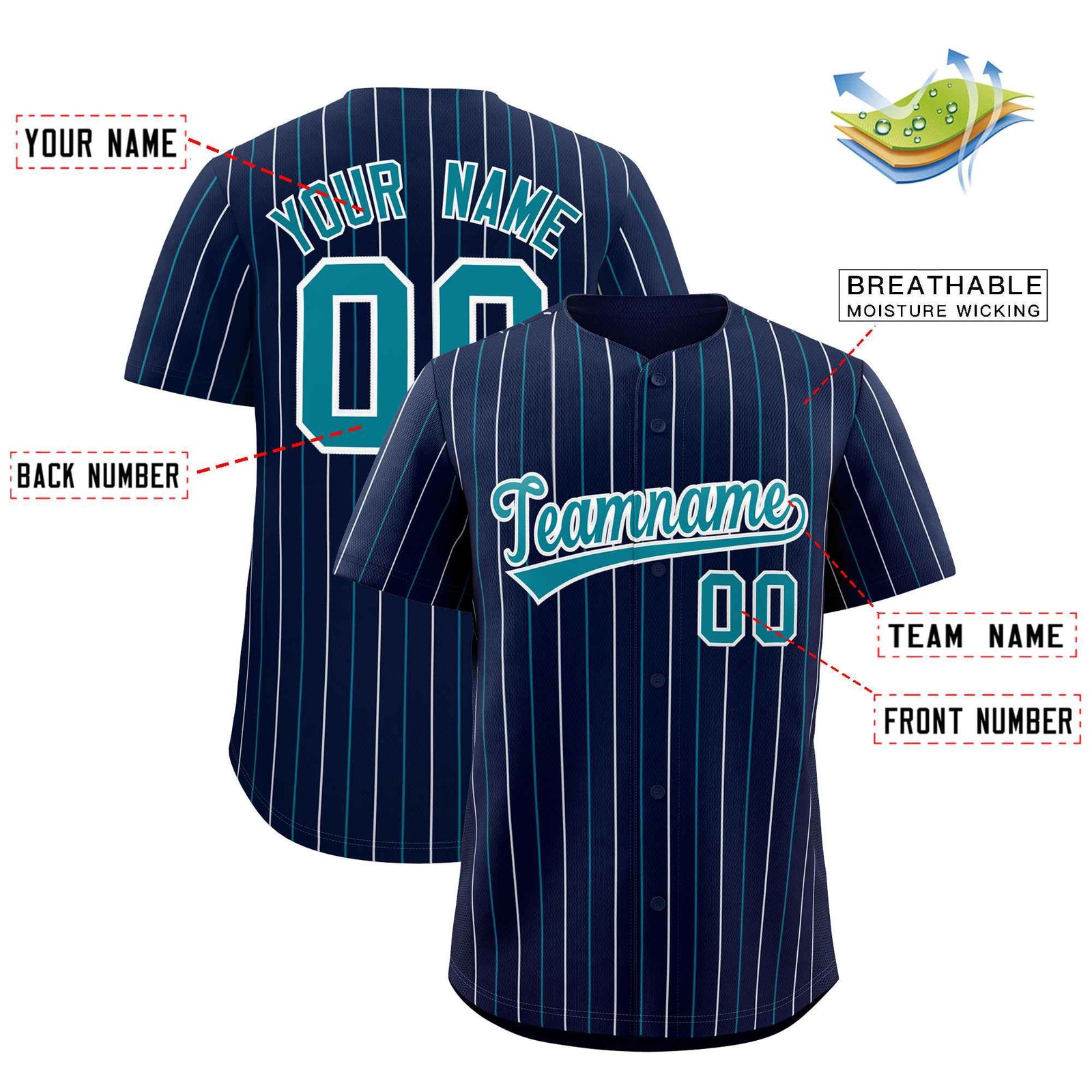 Custom Navy Teal and White Bi-Color Stripes Fashion Authentic Baseball Jersey