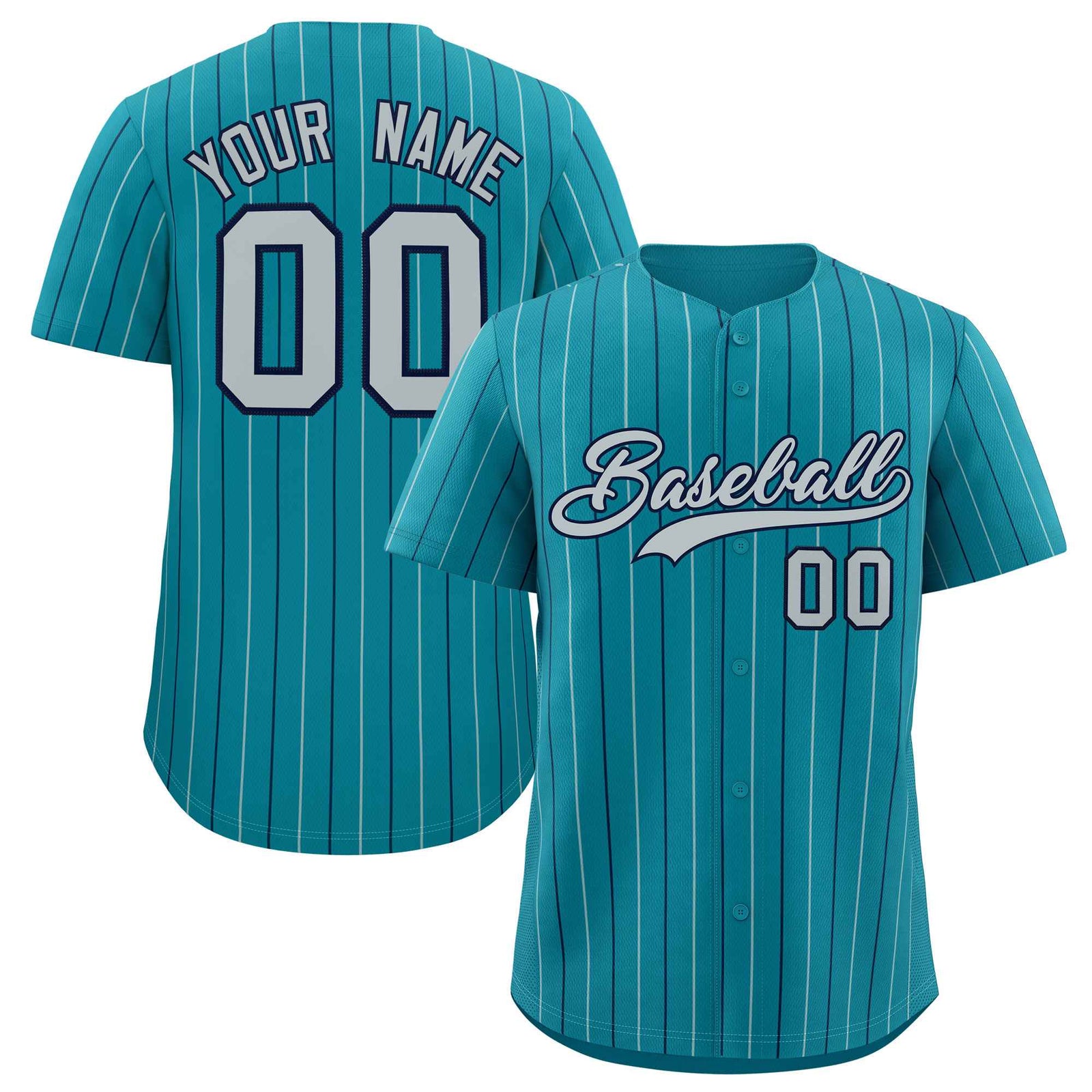 Custom Teal Navy and Gray Bi-Color Stripes Fashion Authentic Baseball Jersey