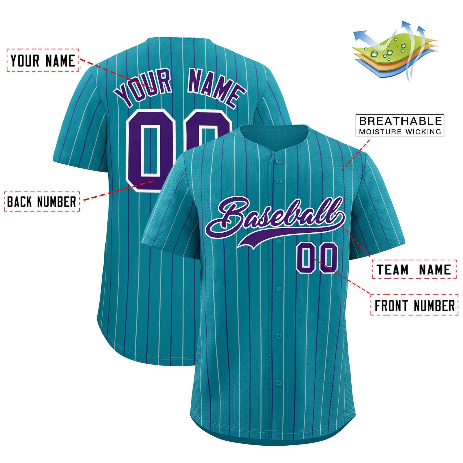 Custom Teal White and Purple Bi-Color Stripes Fashion Authentic Baseball Jersey