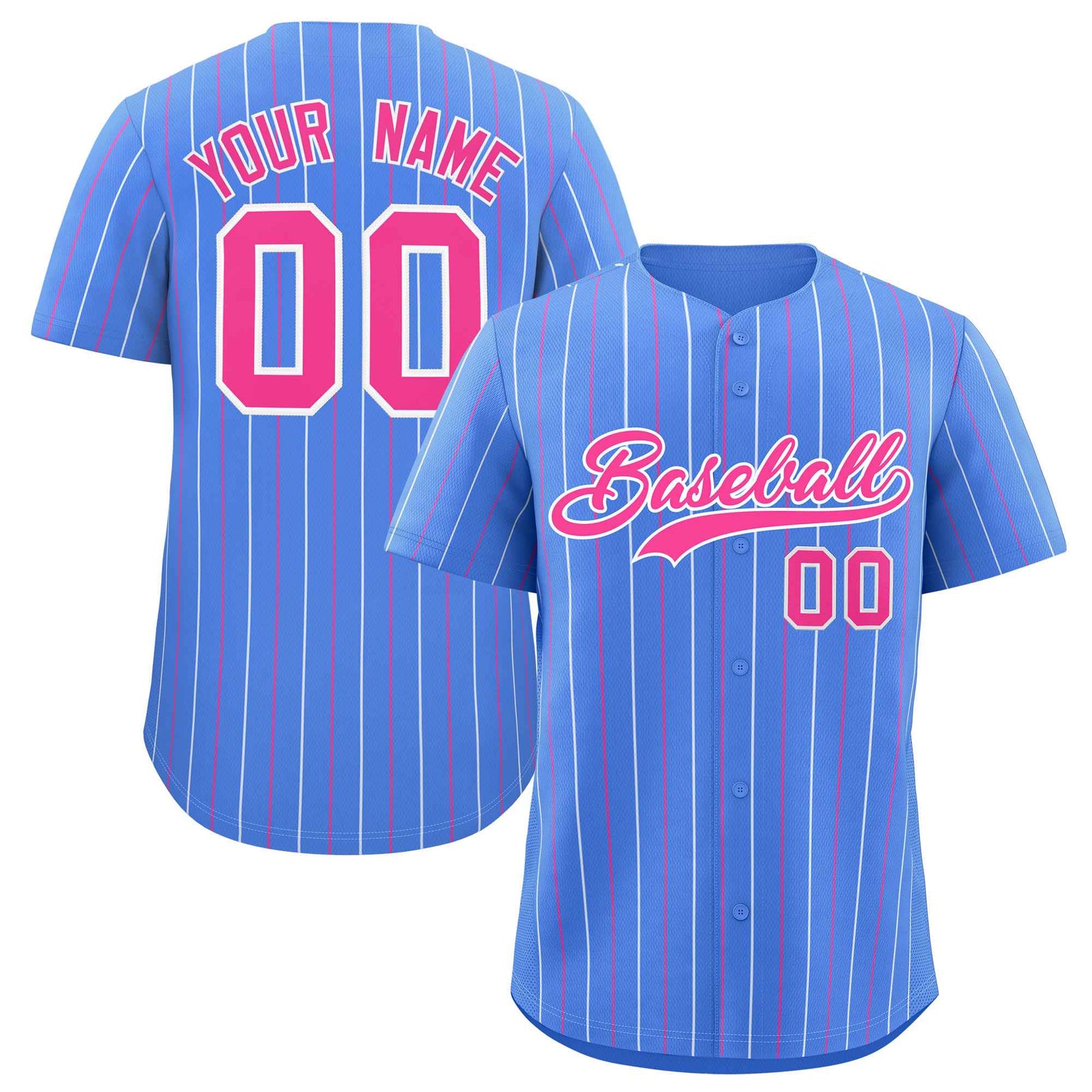 Custom Powder Blue Pink and White Bi-Color Stripes Fashion Authentic Baseball Jersey