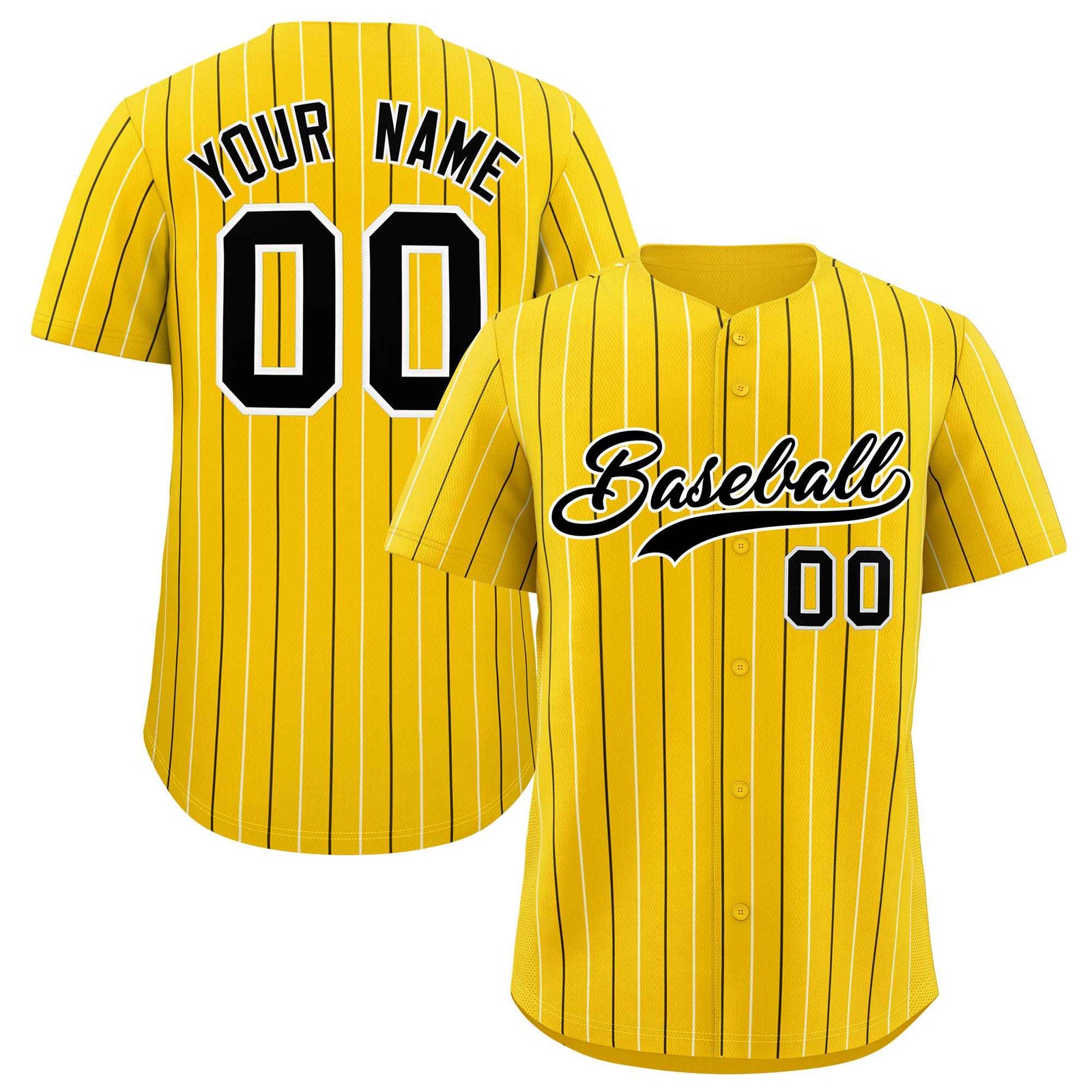 Custom Gold Black and White Bi-Color Stripes Fashion Authentic Baseball Jersey