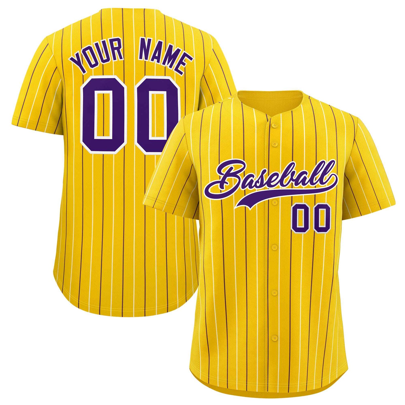 Custom Gold Purple and White Bi-Color Stripes Fashion Authentic Baseball Jersey