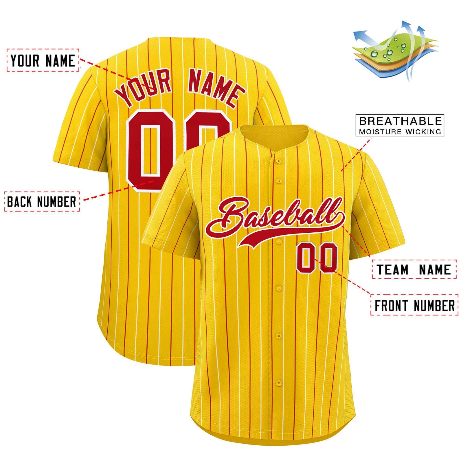 Custom Gold Red and White Bi-Color Stripes Fashion Authentic Baseball Jersey
