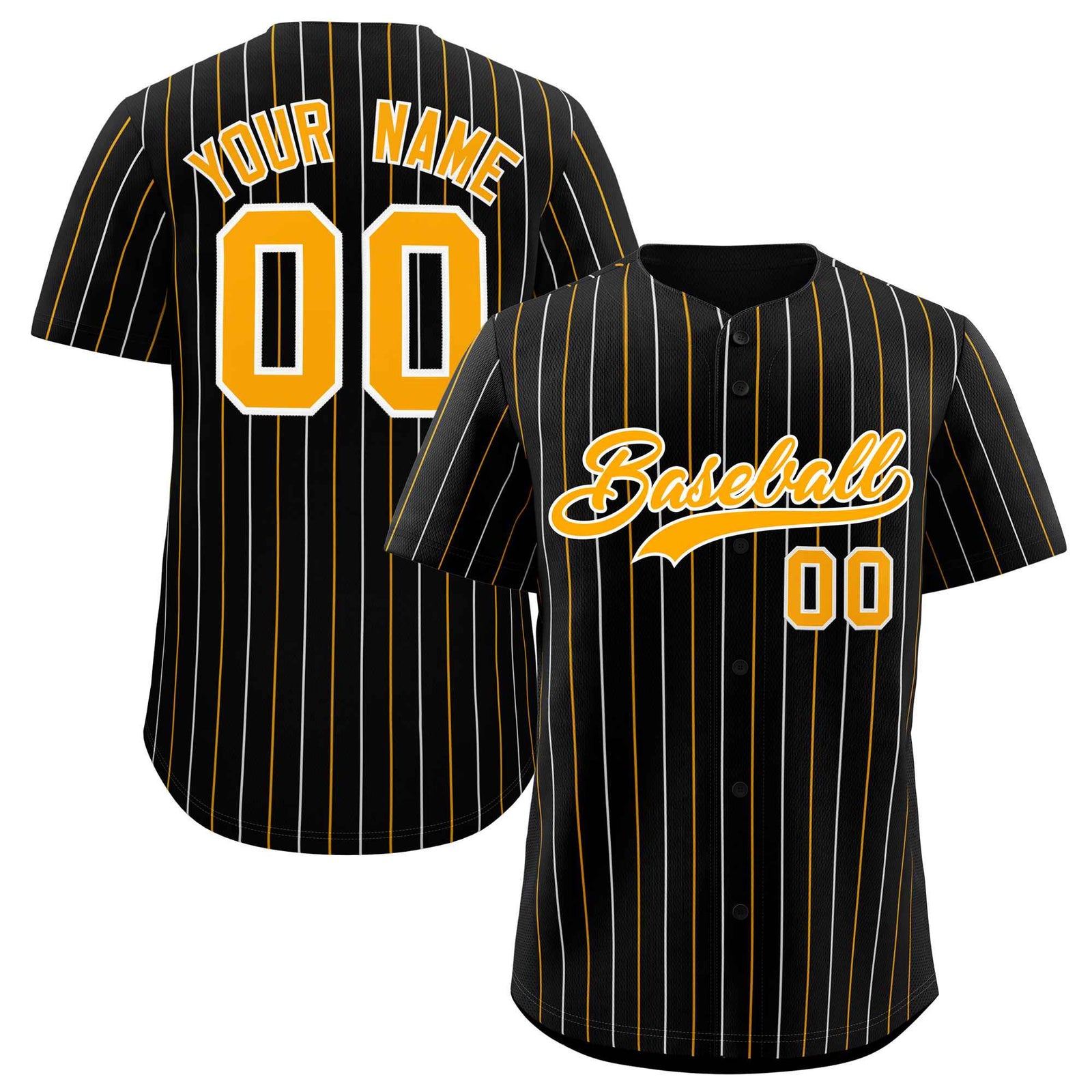 Custom Black White and Yellow Bi-Color Stripes Fashion Authentic Baseball Jersey