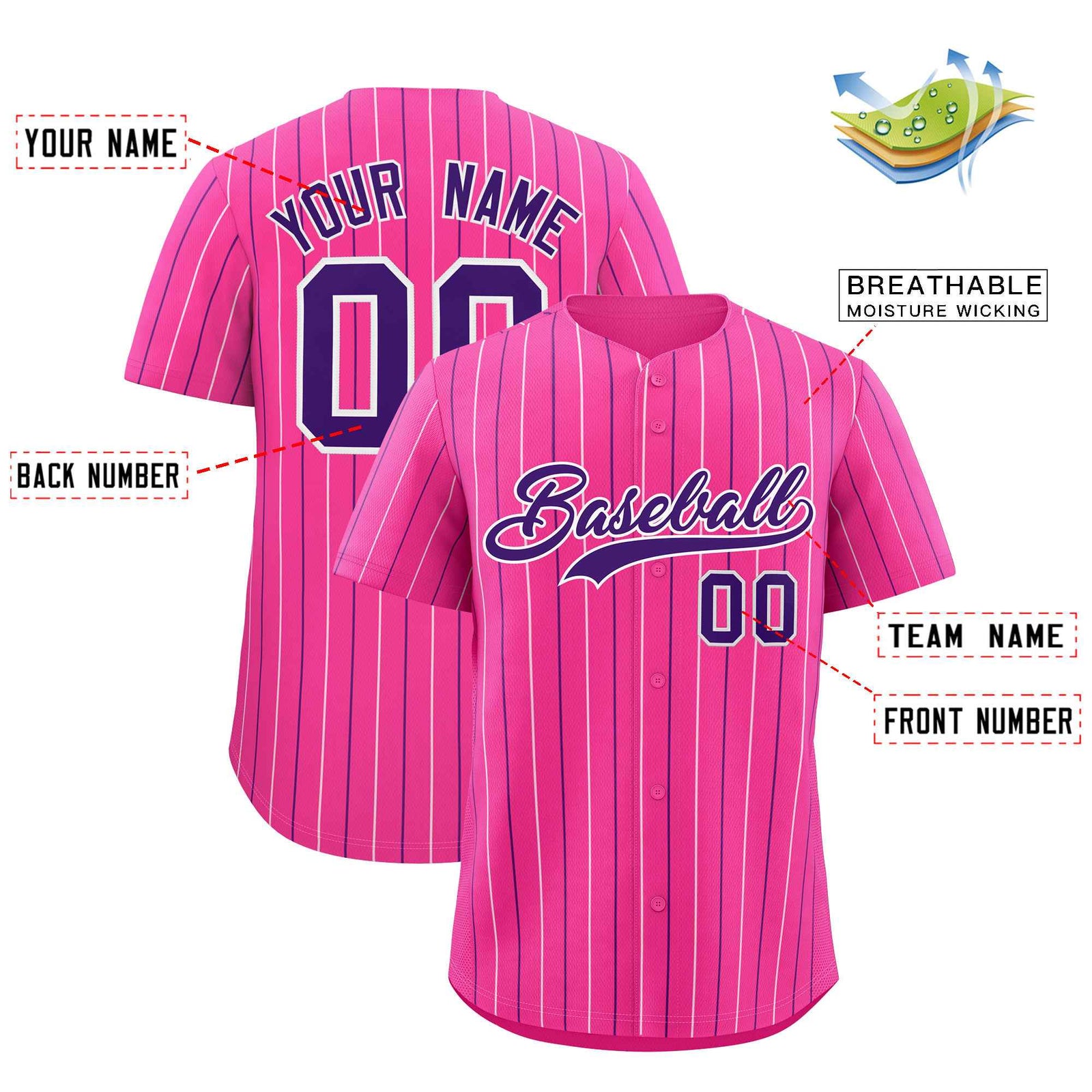 Custom Pink White and Purple Bi-Color Stripes Fashion Authentic Baseball Jersey