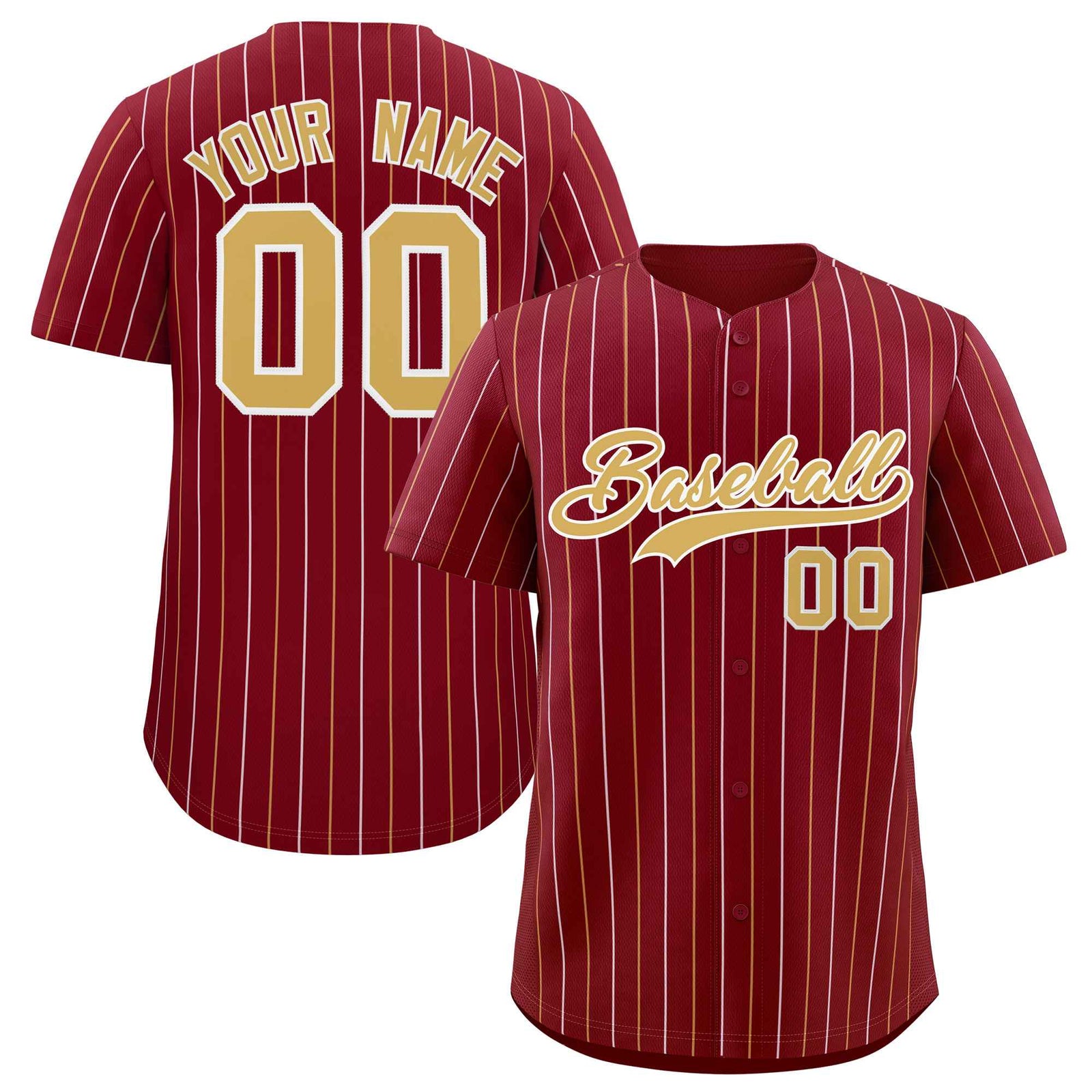 Custom Crimson Old Gold and White Bi-Color Stripes Fashion Authentic Baseball Jersey