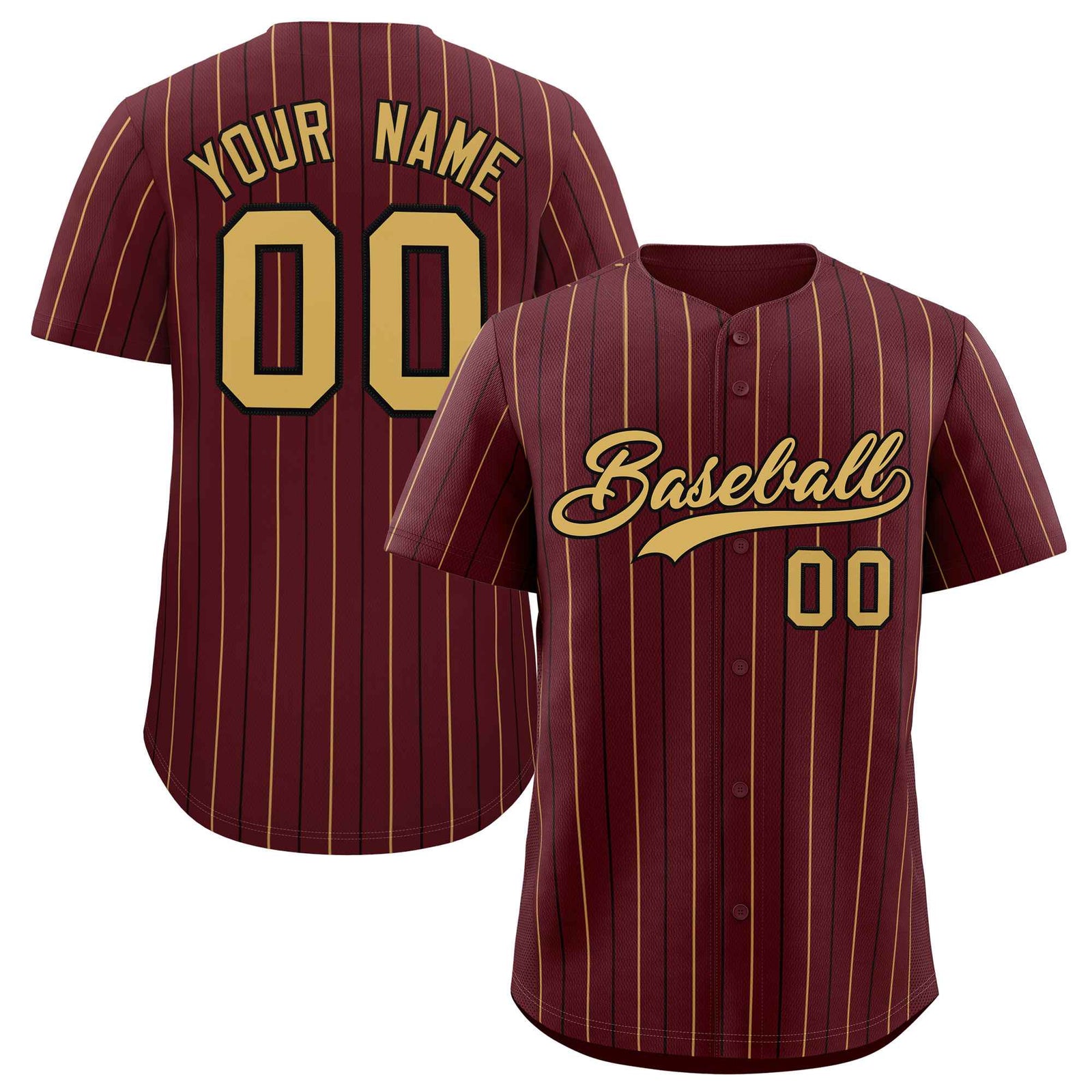 Custom Burgundy Old Gold and Black Bi-Color Stripes Fashion Authentic Baseball Jersey