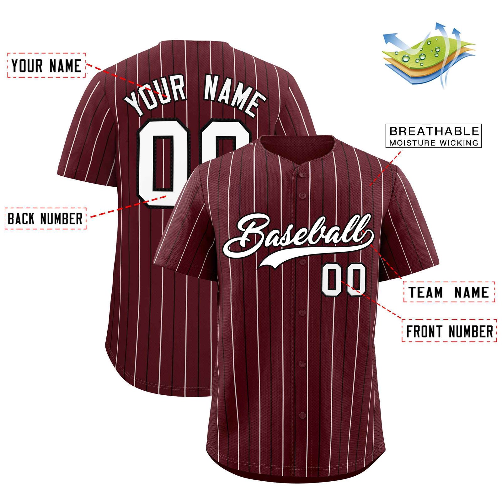 Custom Burgundy White and Black Bi-Color Stripes Fashion Authentic Baseball Jersey