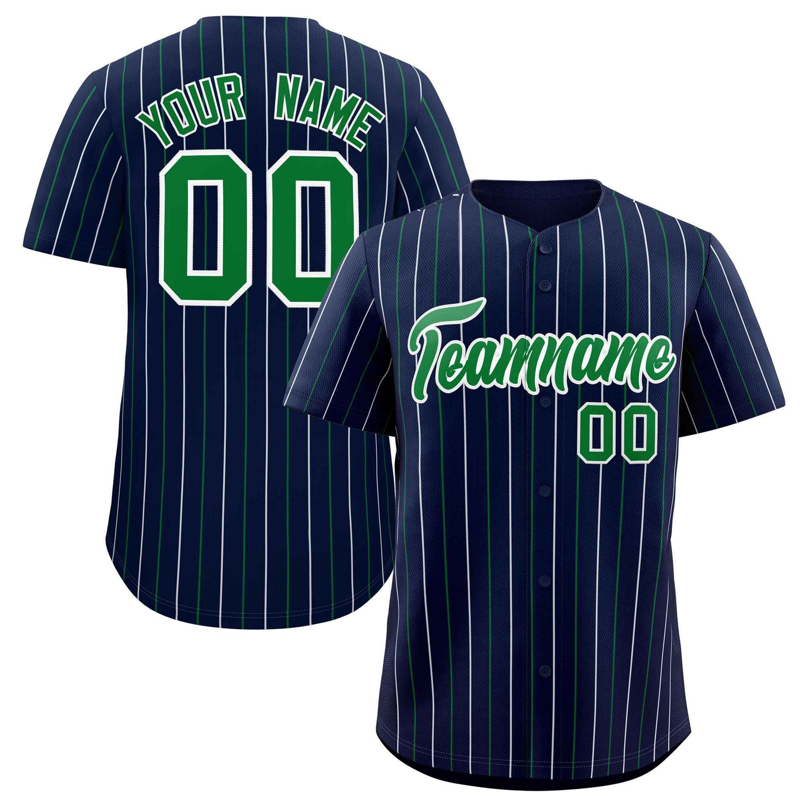 Custom Navy Kelly Green and White Bi-Color Stripes Fashion Authentic Baseball Jersey