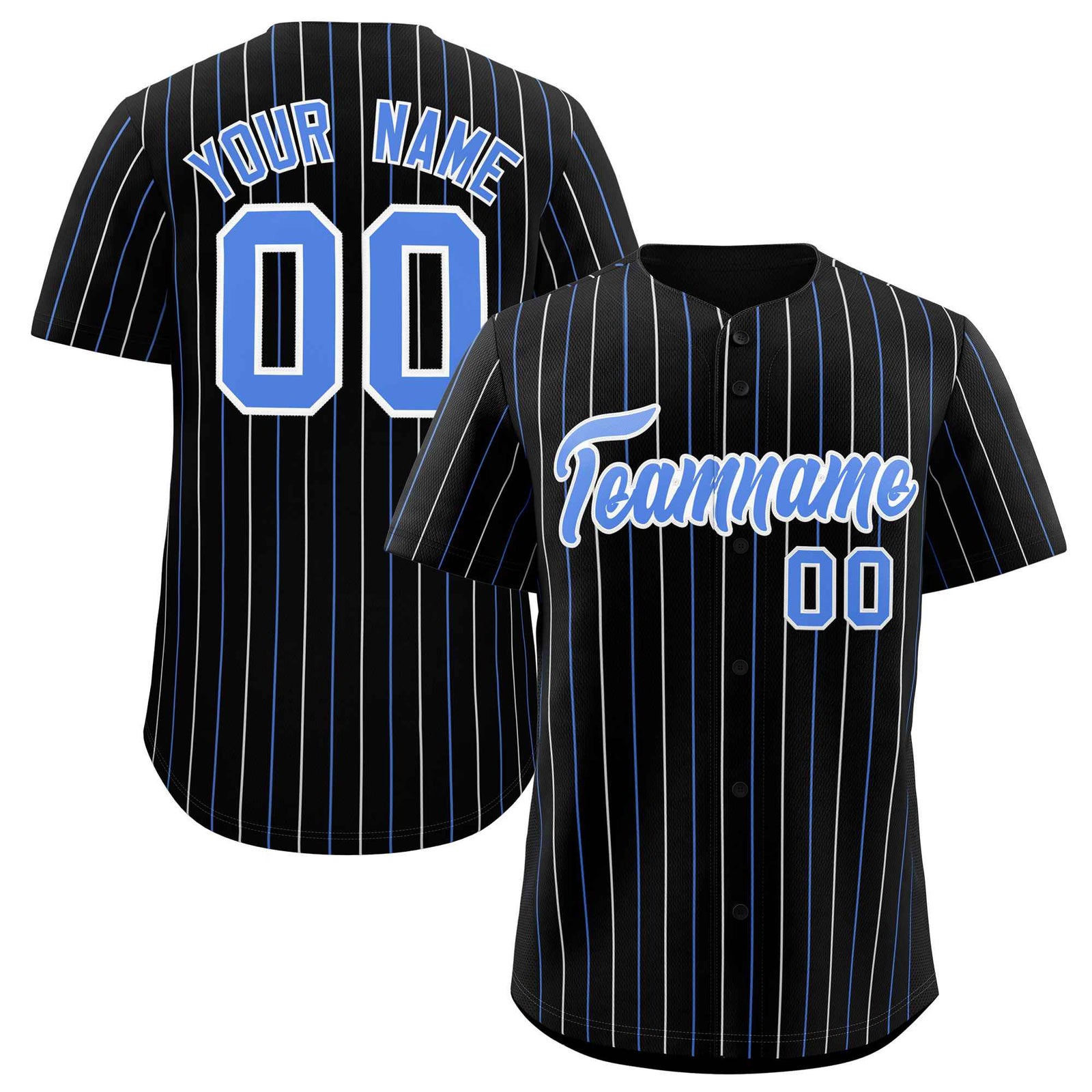 Custom Black Powder Blue and White Bi-Color Stripes Fashion Authentic Baseball Jersey