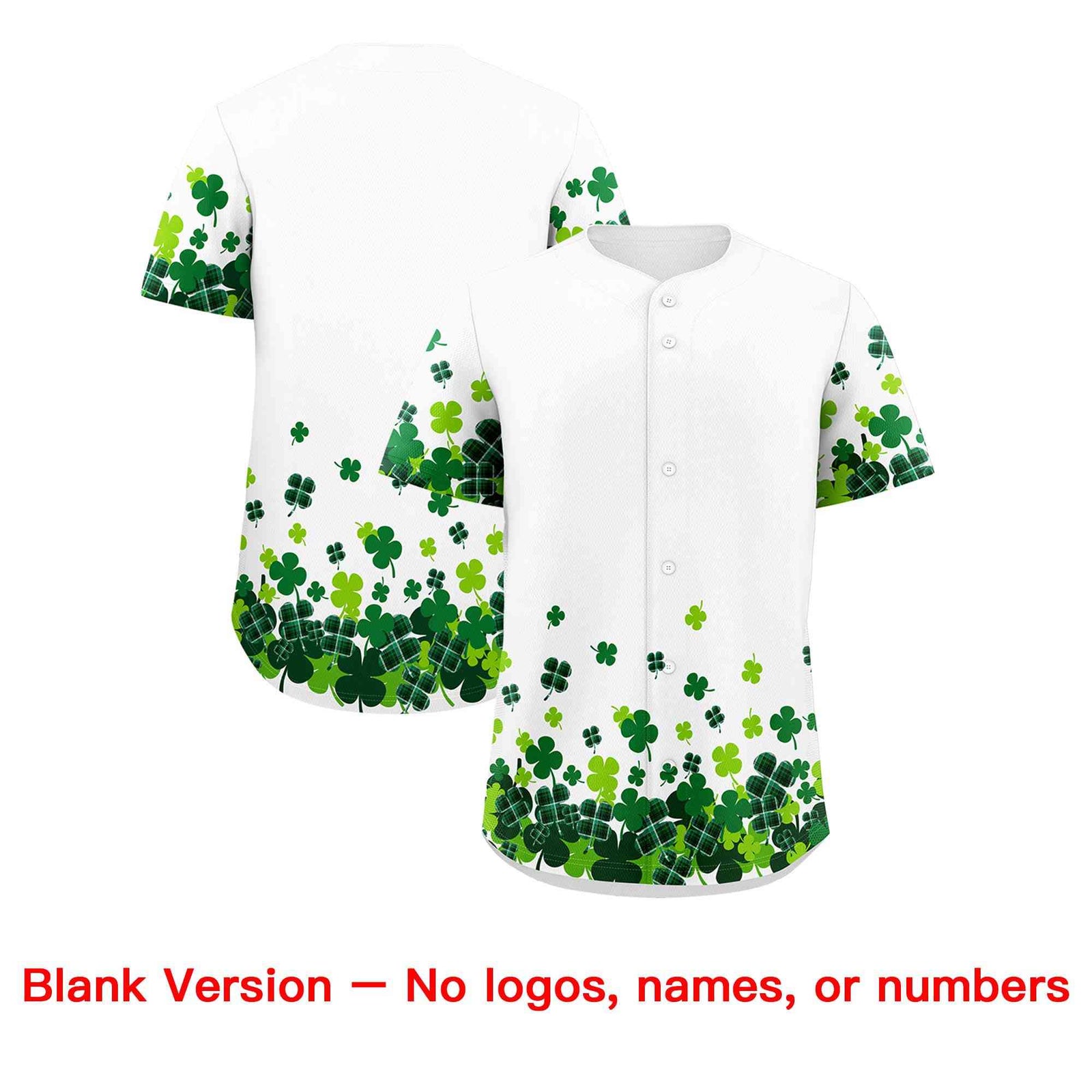 Custom White Green St.Patrick's Day Personalized Four Leaf Clover Pattern Baseball Jersey