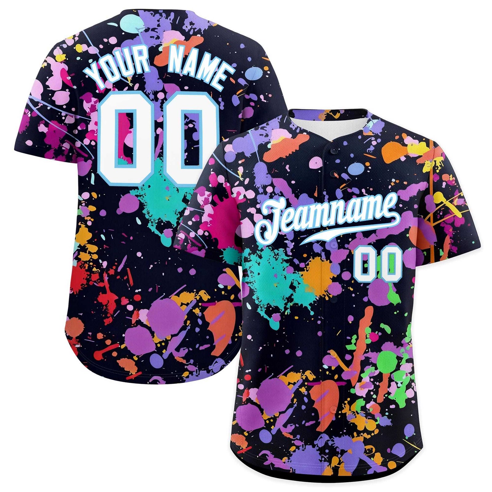 Custom Black White Splashes Graffiti Pattern Authentic Baseball Jersey