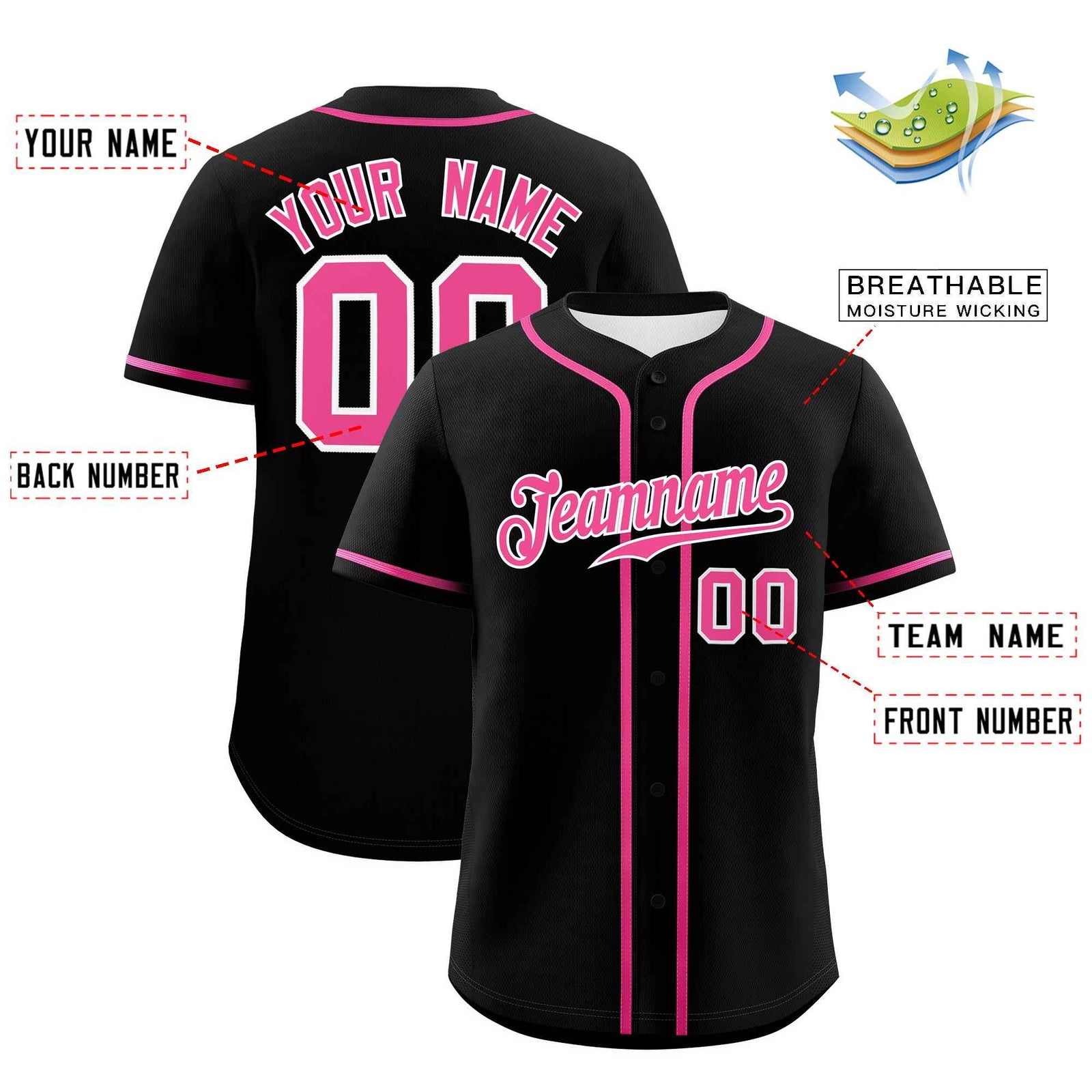 Custom Black Pink Classic Style Authentic Baseball Jersey