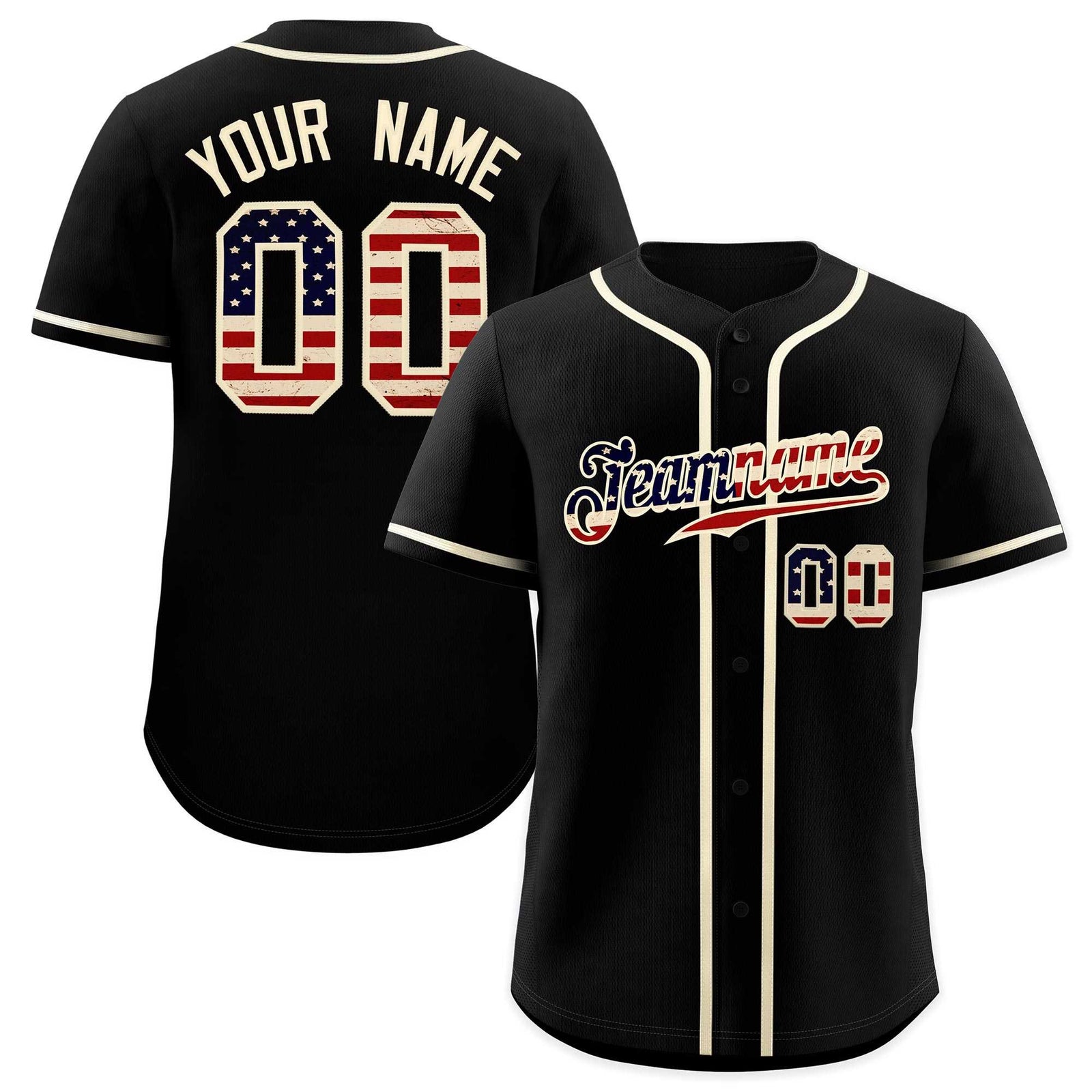 Custom Black Cream Vintage USA Flag Authentic Baseball Jersey