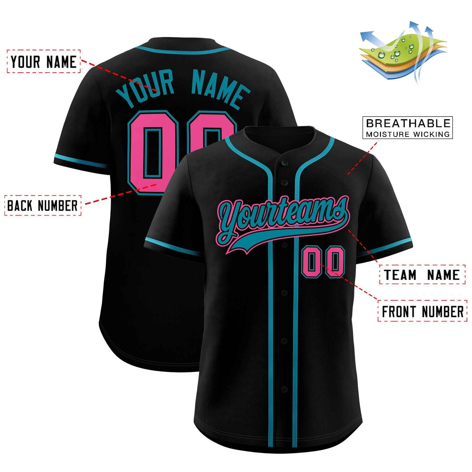 Custom Black Teal Classic Style Authentic Baseball Jersey