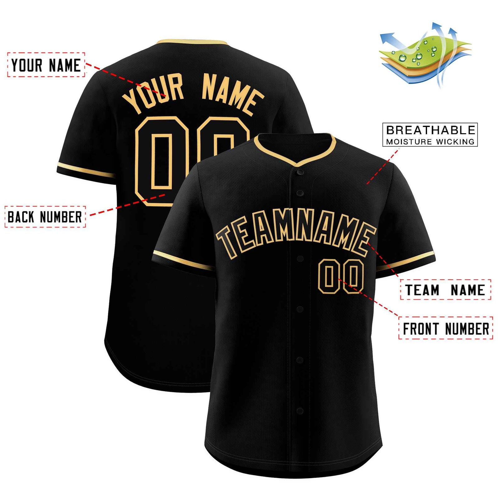 Custom Black Old Gold Classic Style Authentic Baseball Jersey