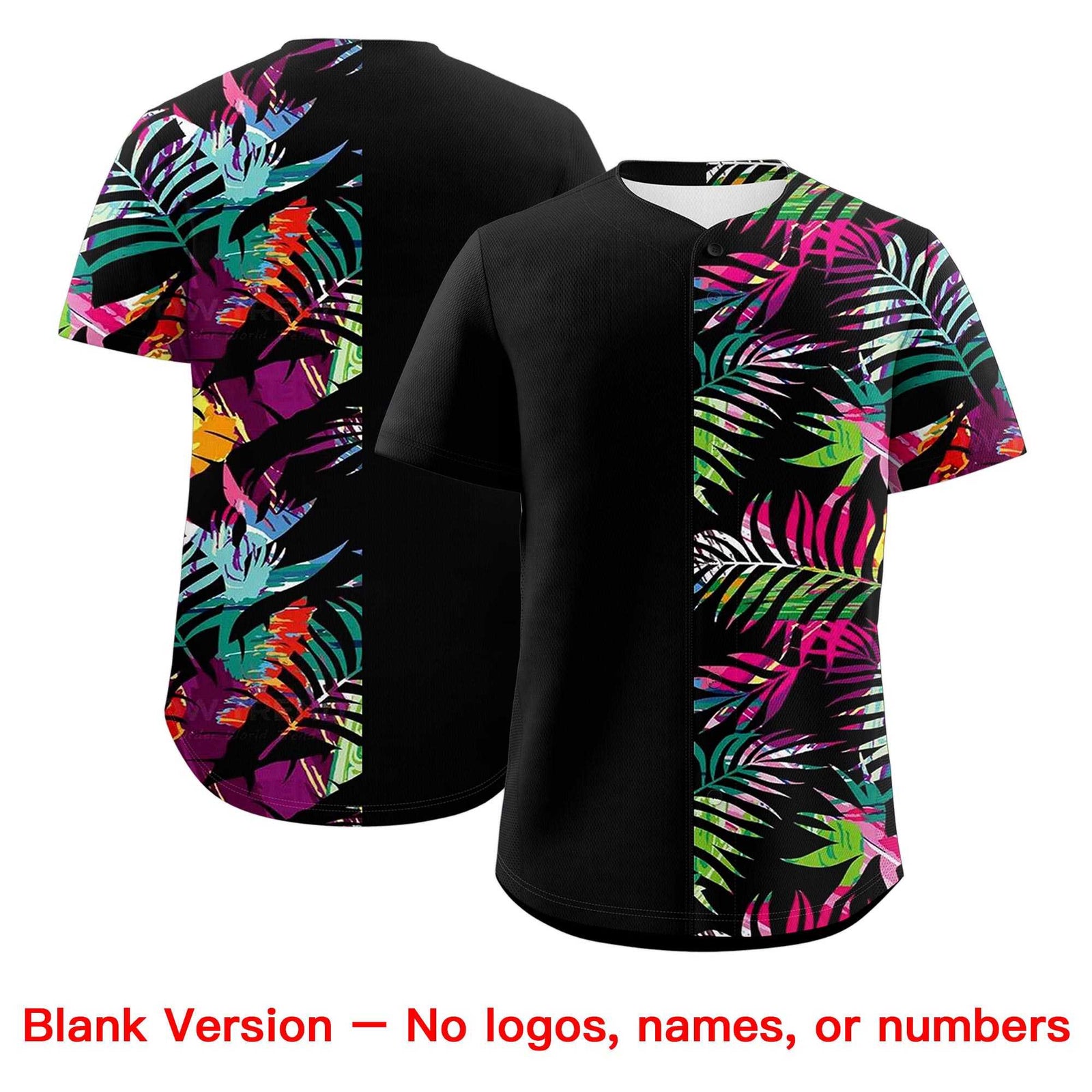 Custom Black Pink Tropical Palm Leaves Authentic Baseball Jersey