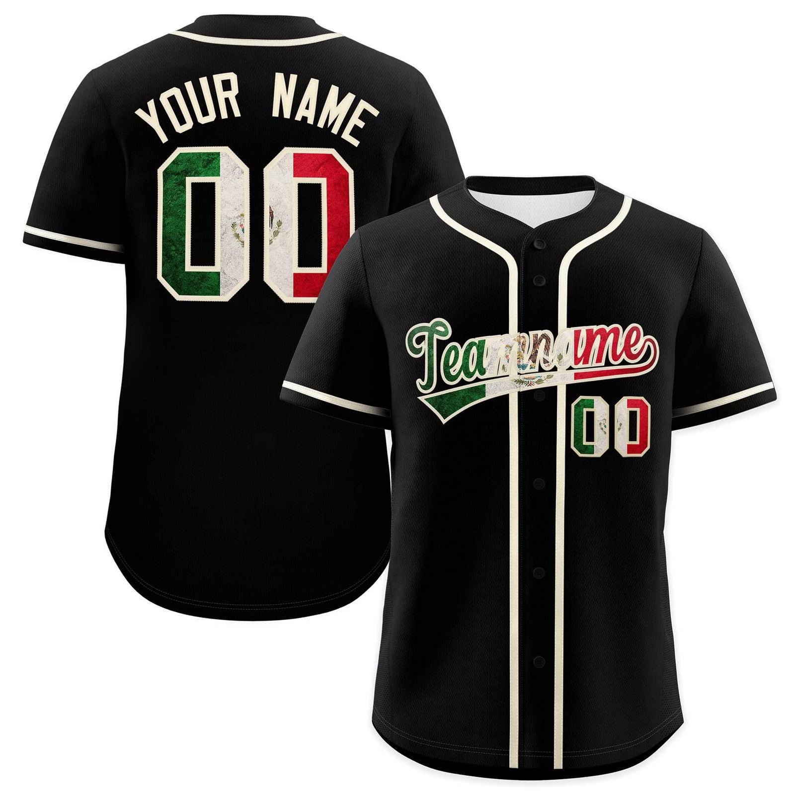 Custom Black Cream Vintage Mexican Flag Authentic Baseball Jersey| KXKSHOP