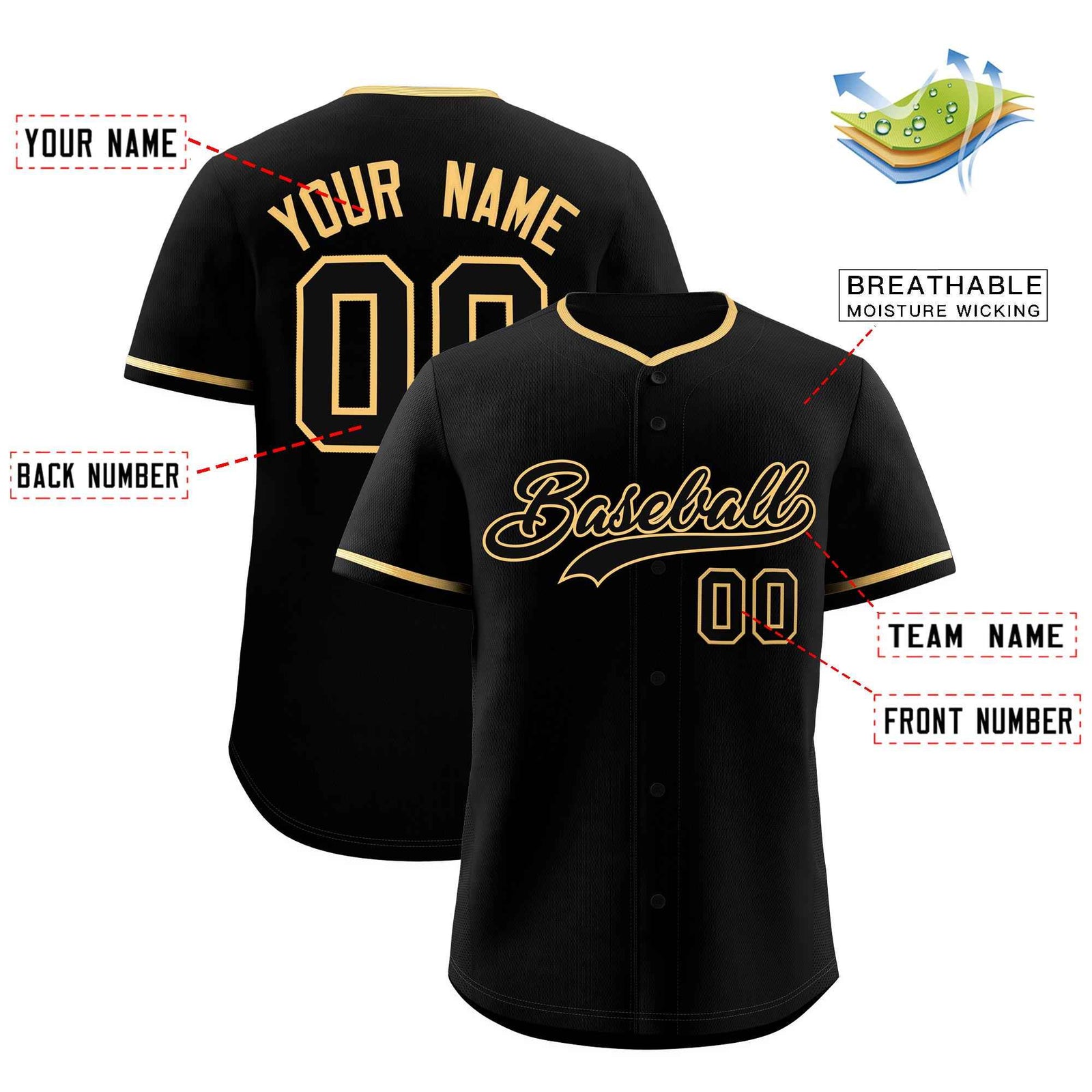 Custom Black Old Gold Classic Style Authentic Baseball Jersey