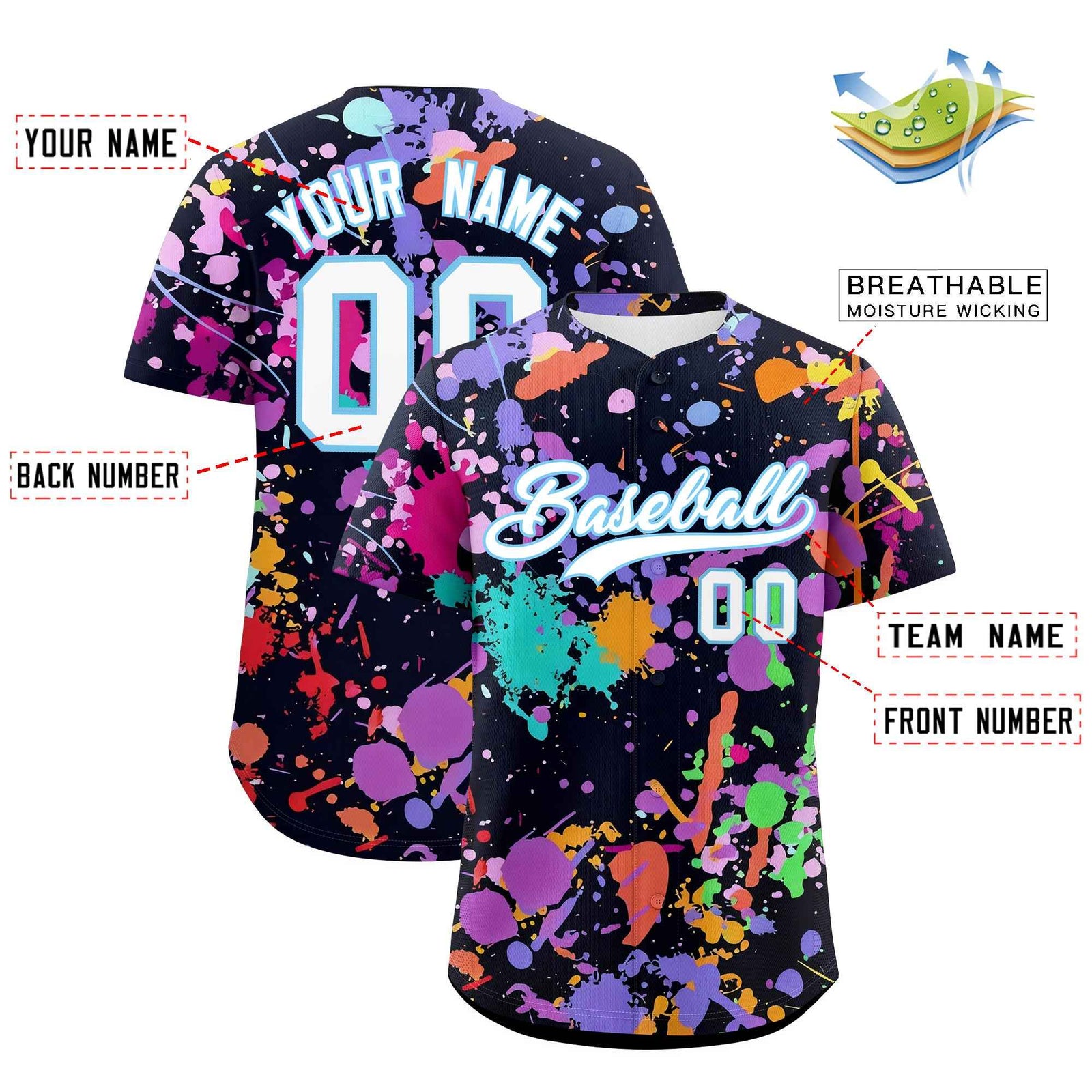 Custom Black White Splashes Graffiti Pattern Authentic Baseball Jersey