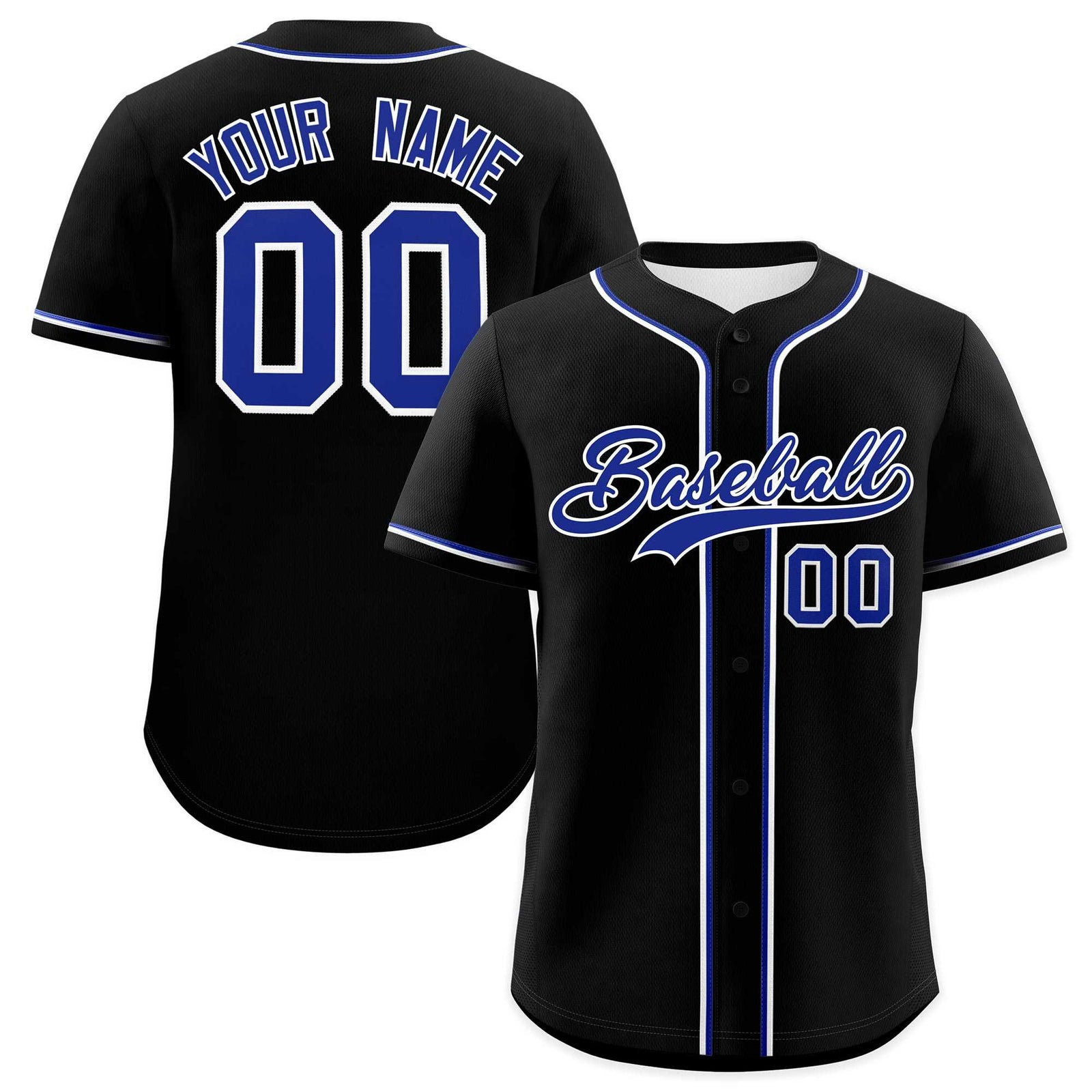 Custom Black Royal Blue Classic Style Authentic Baseball Jersey