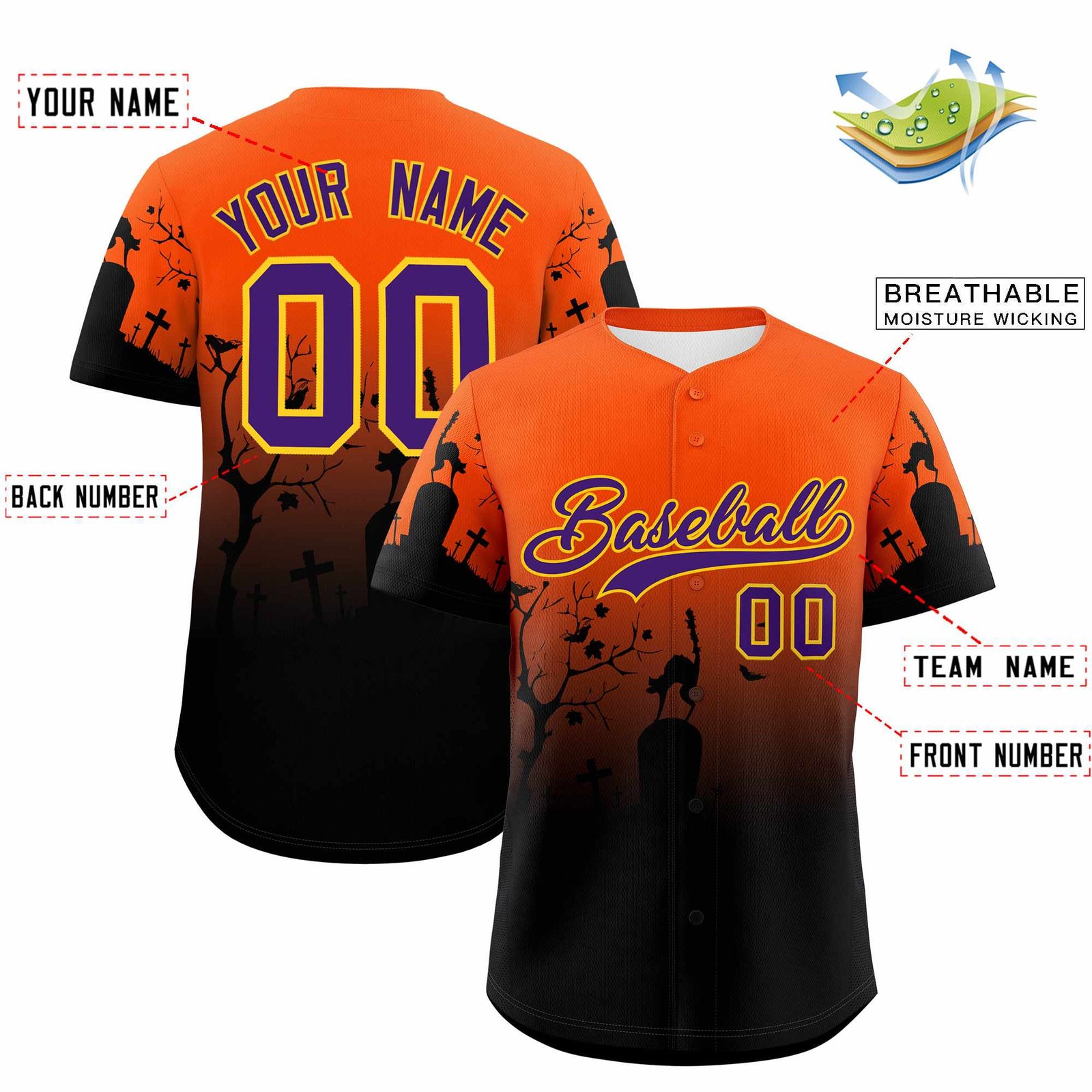 Custom Multi Color Halloween Authentic Baseball Jersey