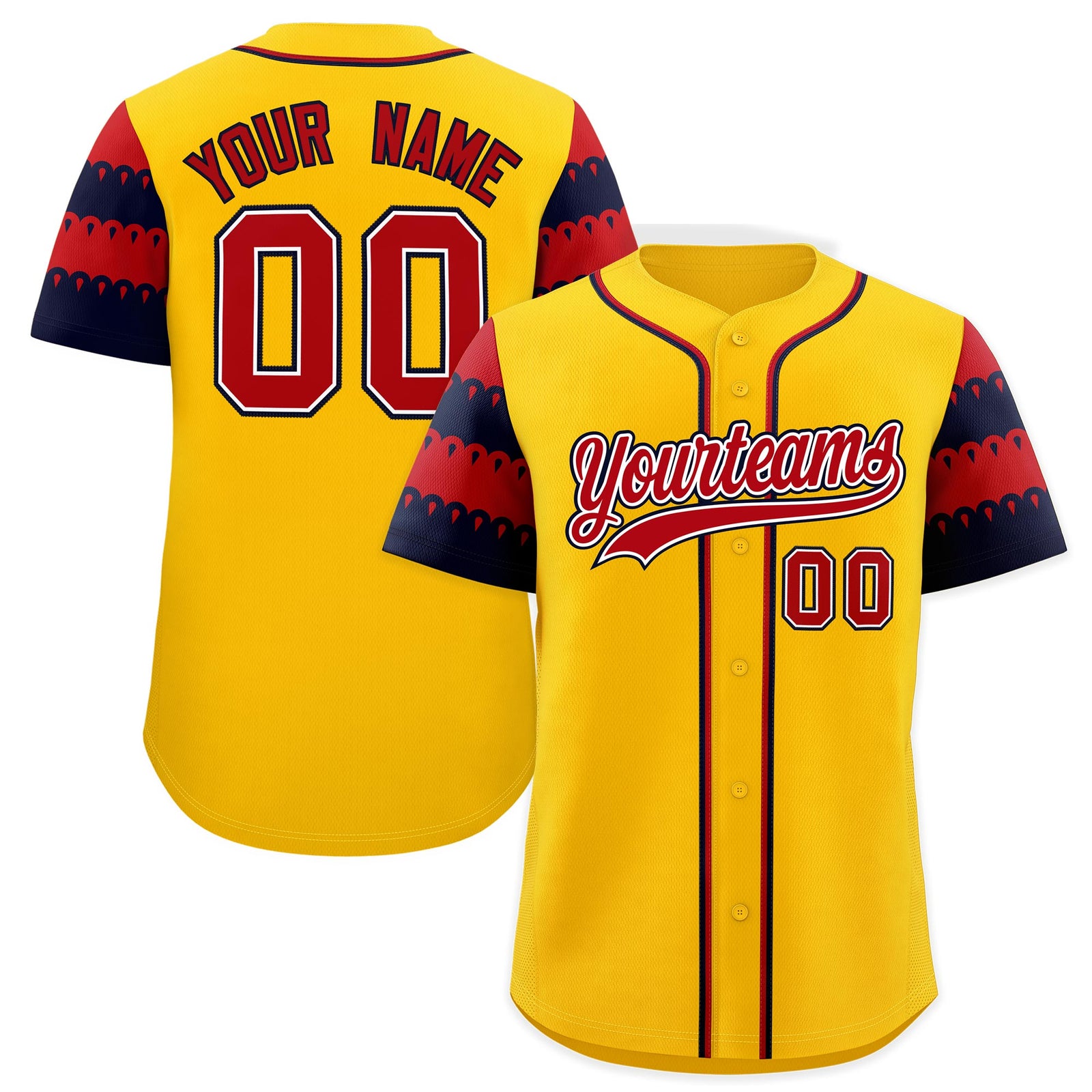 Custom Gold Navy Red Sleeve Flag Lace Baseball Jersey | Sublimation Printed & Embroidery,Add Name and Numbern,Perfect for Teams | KXKSHOP
