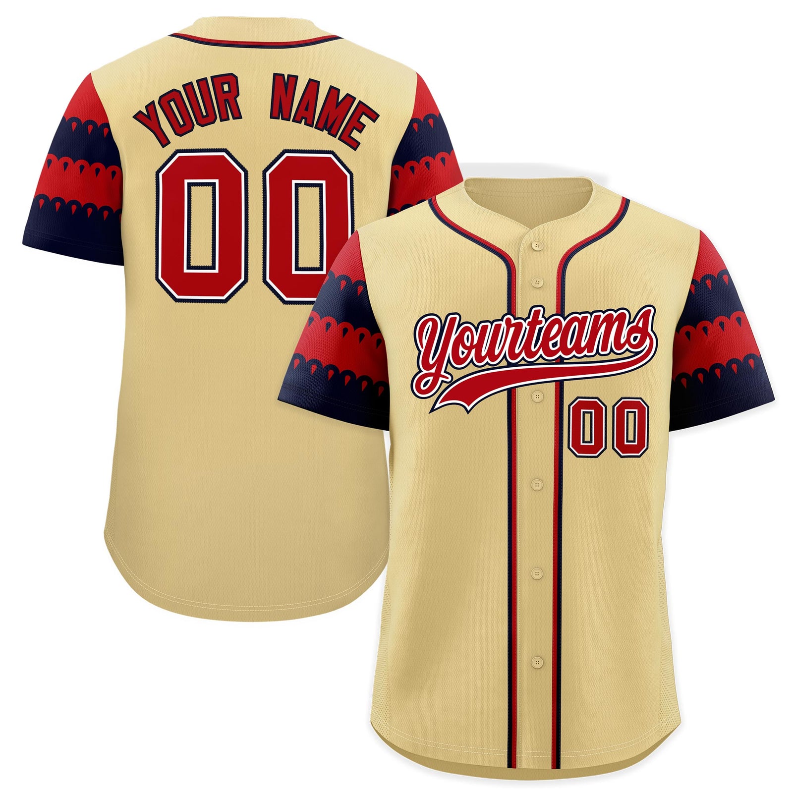 Custom Khaki Red Navy Sleeve Flag Lace Baseball Jersey | Sublimation Printed & Embroidery,Add Name and Numbern,Perfect for Teams | KXKSHOP