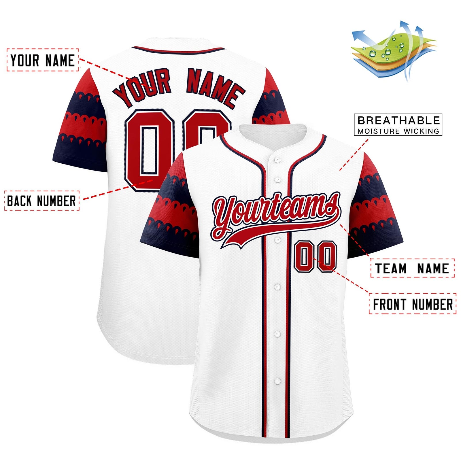 Custom White Red Navy Sleeve Flag Lace Baseball Jersey | Sublimation Printed & Embroidery,Add Name and Numbern,Perfect for Teams | KXKSHOP