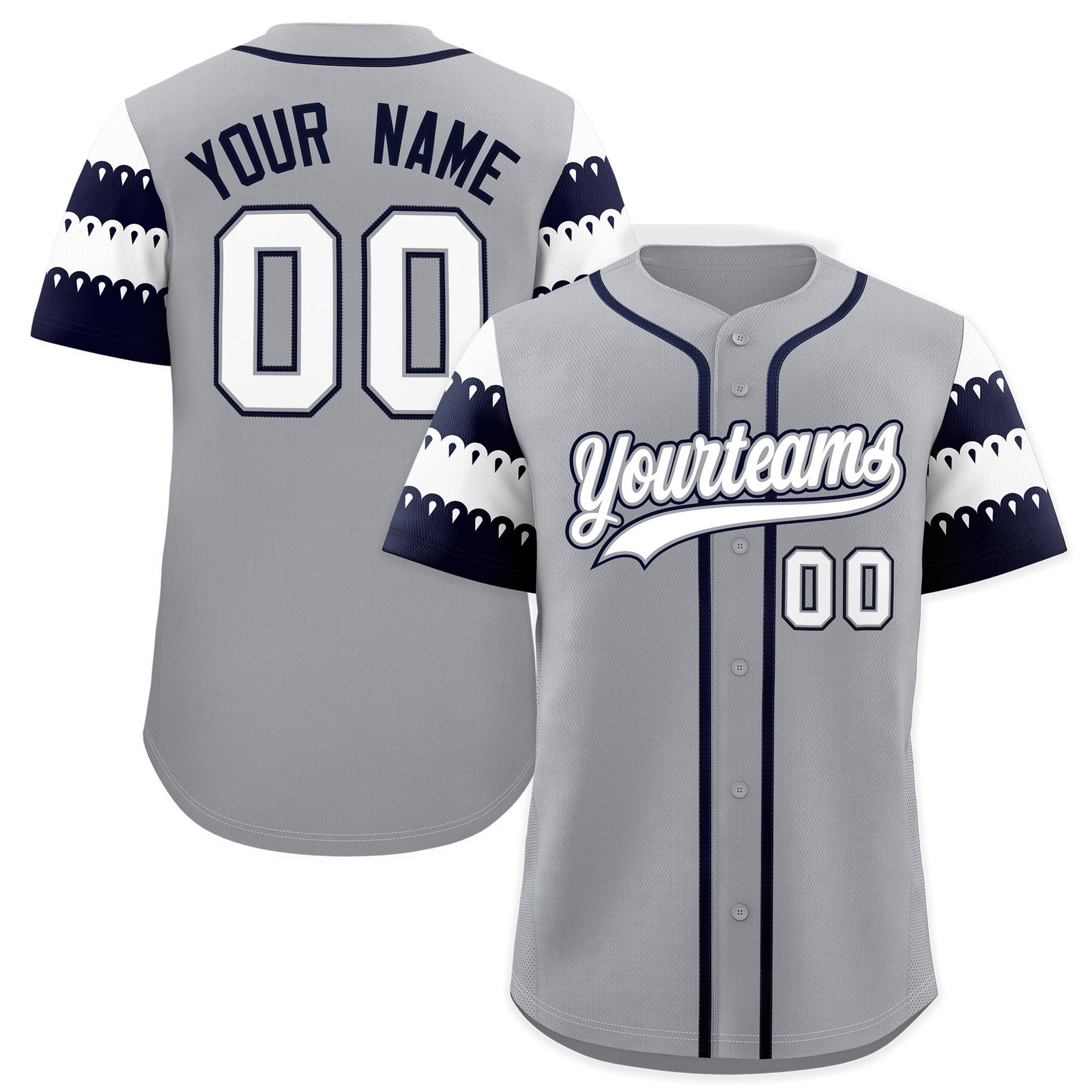 Custom Gray Navy White Sleeve Flag Lace Baseball Jersey | Sublimation Printed & Embroidery,Add Name and Numbern,Perfect for Teams | KXKSHOP