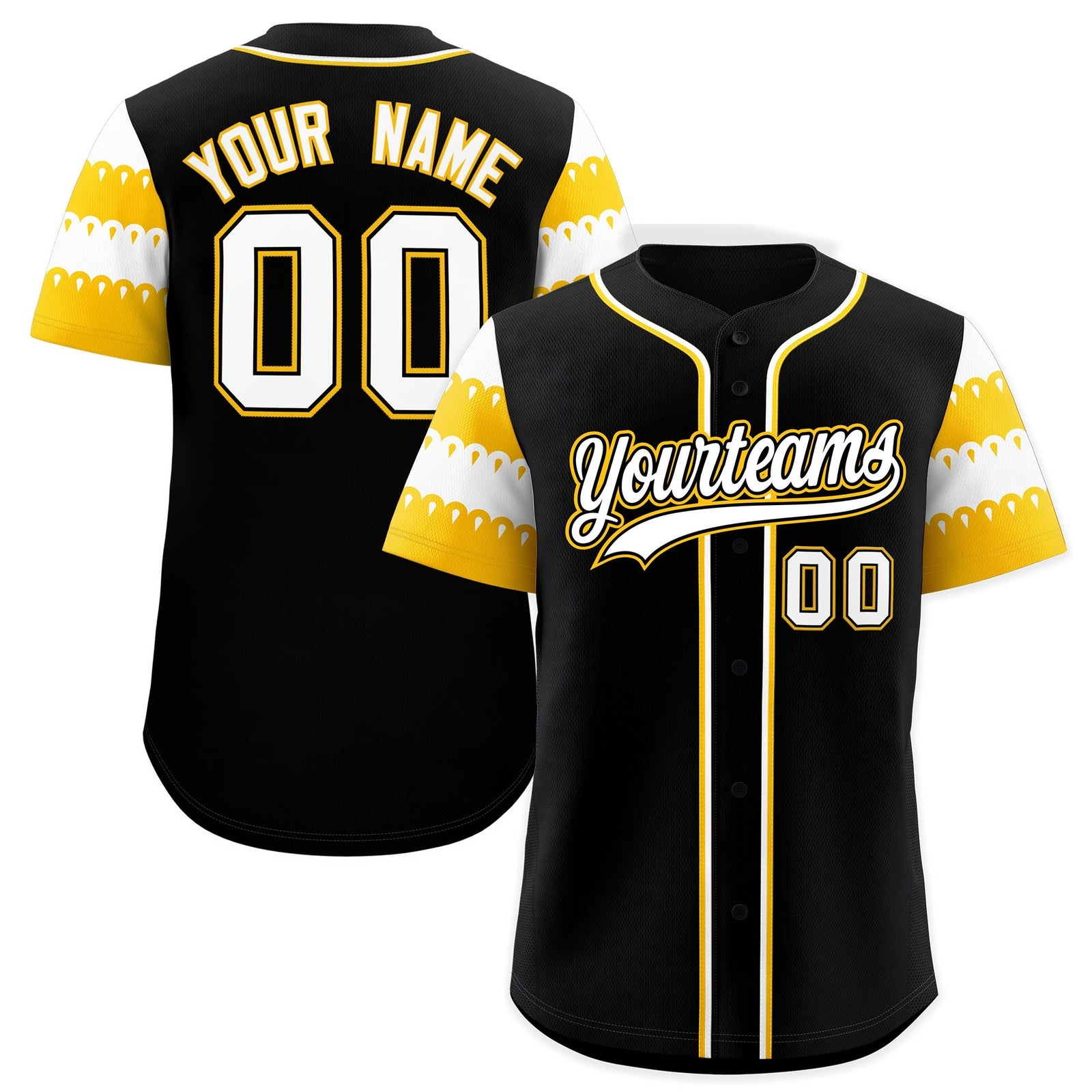 Custom Black Gold White Sleeve Flag Lace Baseball Jersey | Sublimation Printed & Embroidery,Add Name and Numbern,Perfect for Teams | KXKSHOP