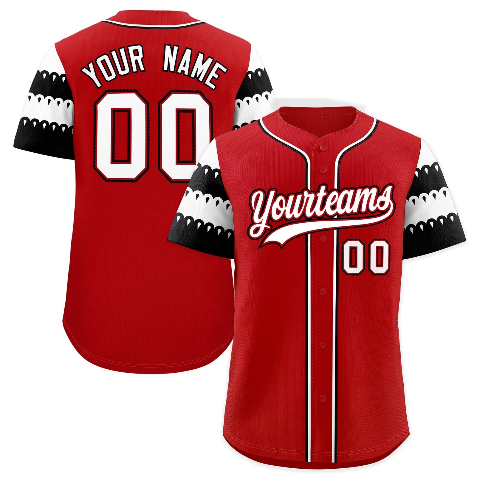 Custom Red White Black Sleeve Flag Lace Baseball Jersey | Sublimation Printed & Embroidery,Add Name and Numbern,Perfect for Teams | KXKSHOP