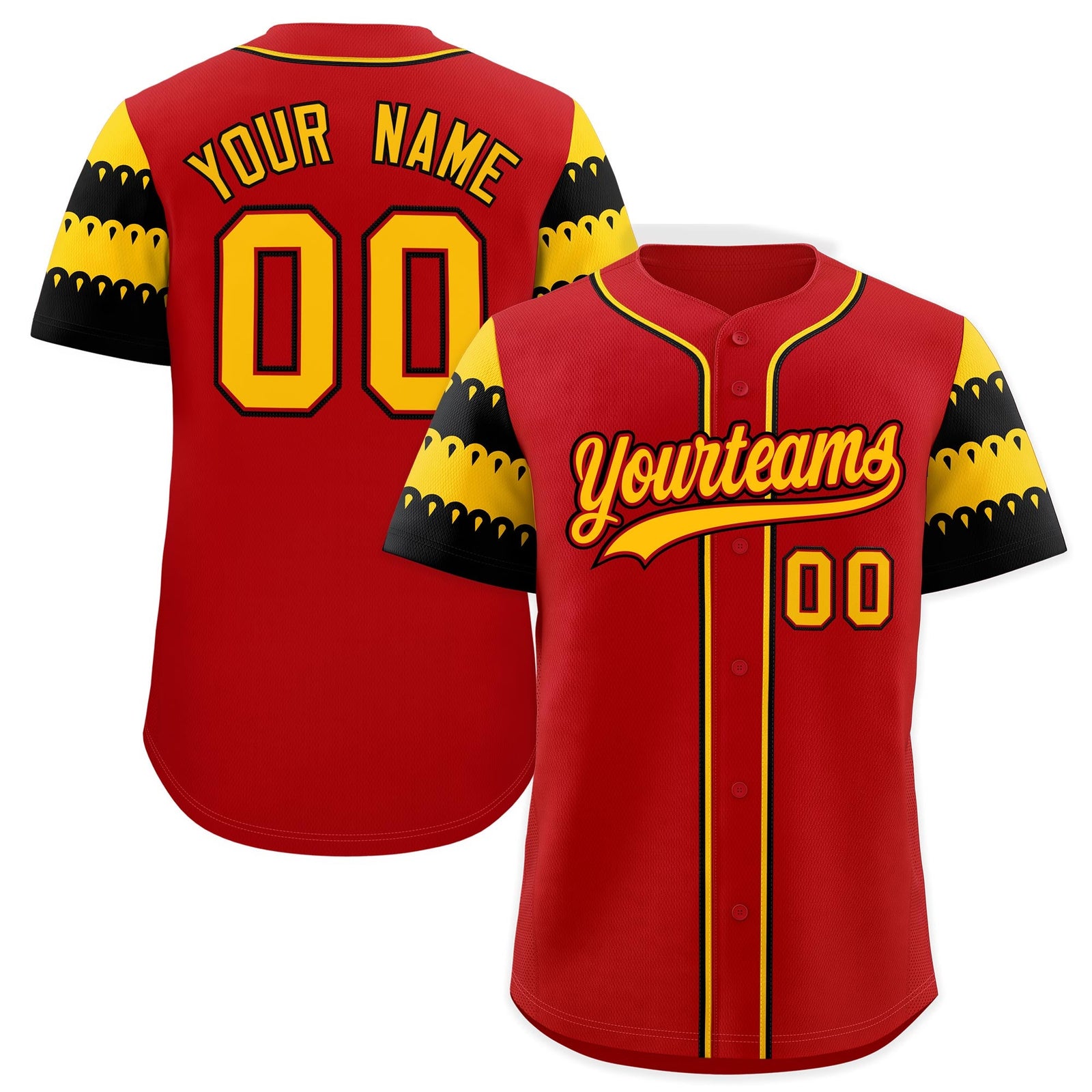 Custom Red Gold Black Sleeve Flag Lace Baseball Jersey | Sublimation Printed & Embroidery,Add Name and Numbern,Perfect for Teams | KXKSHOP