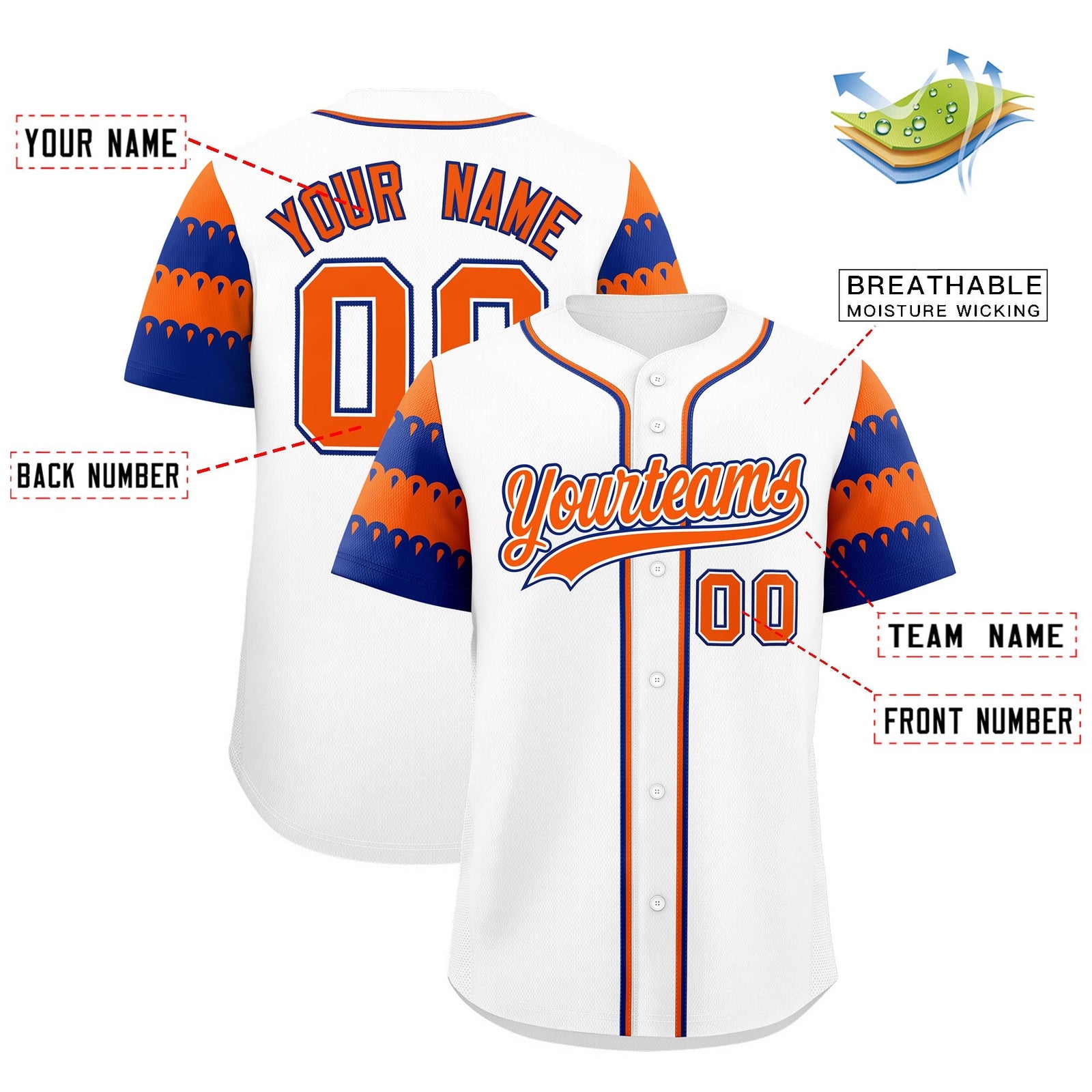 Custom White Orange Royal Sleeve Flag Lace Baseball Jersey | Sublimation Printed & Embroidery,Add Name and Numbern,Perfect for Teams | KXKSHOP