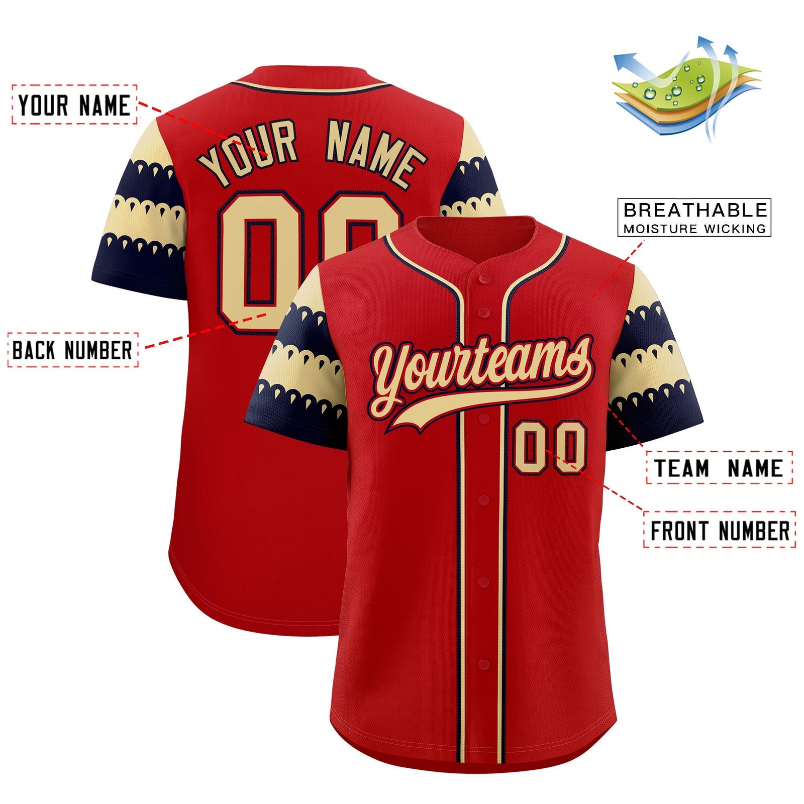 Custom Red Khaki Black Sleeve Flag Lace Baseball Jersey | Sublimation Printed & Embroidery,Add Name and Numbern,Perfect for Teams | KXKSHOP