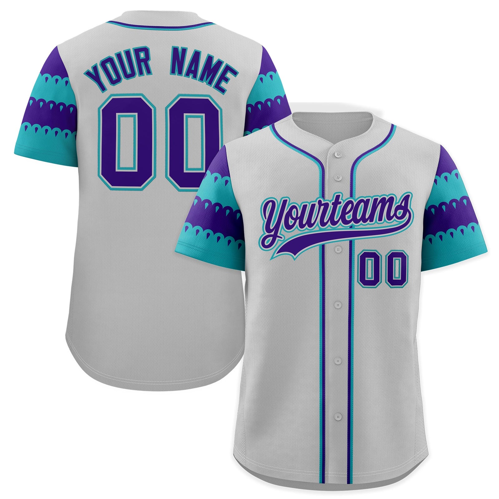 Custom Gray Aqua Purple Sleeve Flag Lace Baseball Jersey | Sublimation Printed & Embroidery,Add Name and Numbern,Perfect for Teams | KXKSHOP