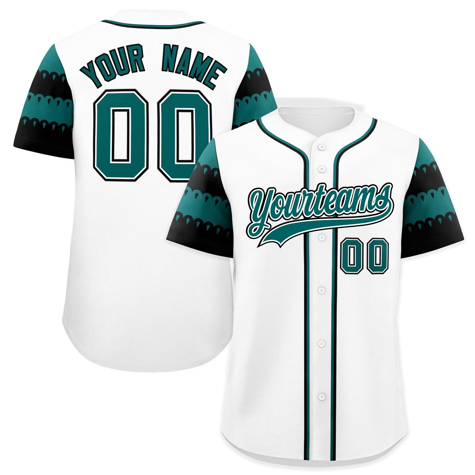 Custom White Teal Black Sleeve Flag Lace Baseball Jersey | Sublimation Printed & Embroidery,Add Name and Numbern,Perfect for Teams | KXKSHOP
