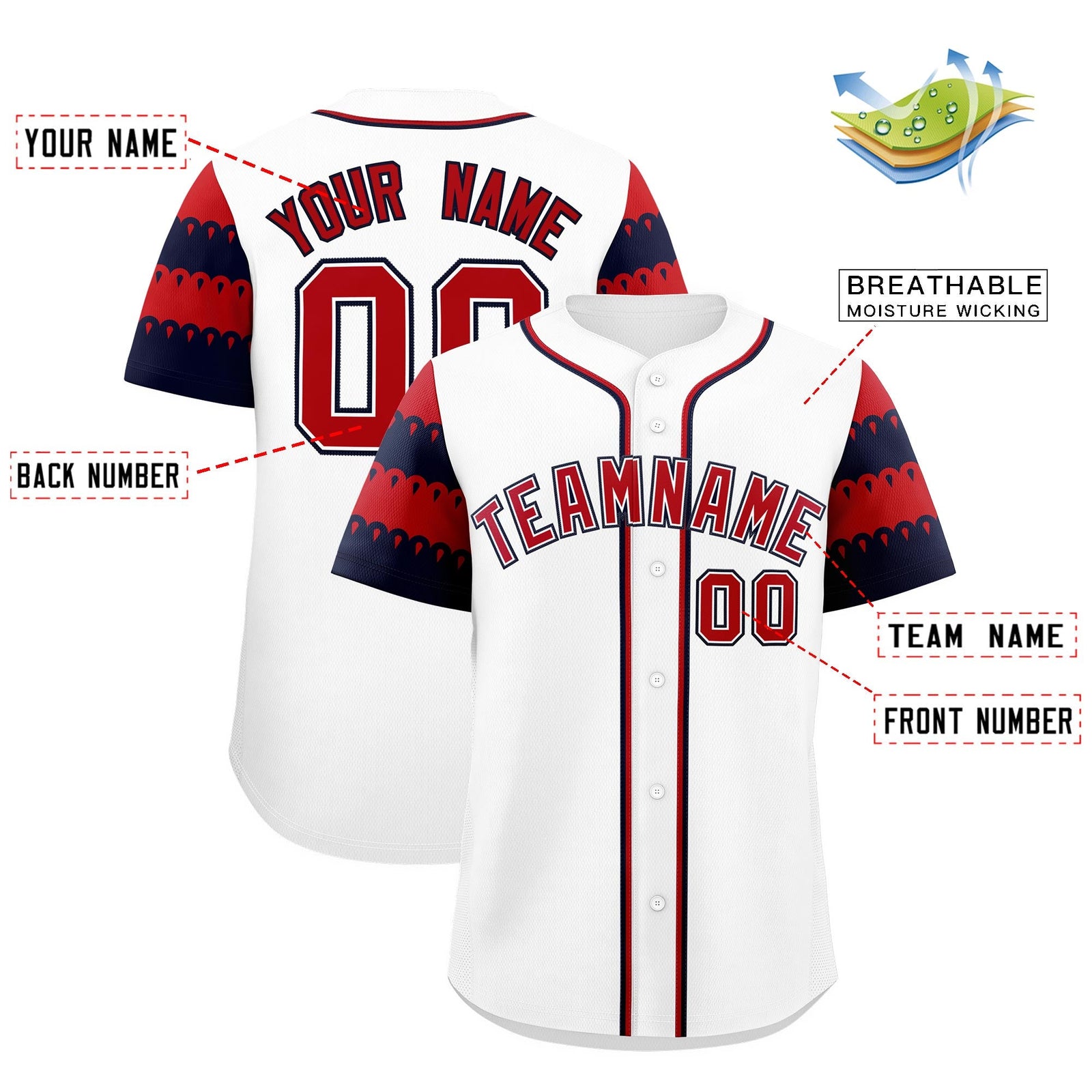 Custom White Red Navy Sleeve Flag Lace Baseball Jersey | Sublimation Printed & Embroidery,Add Name and Numbern,Perfect for Teams | KXKSHOP