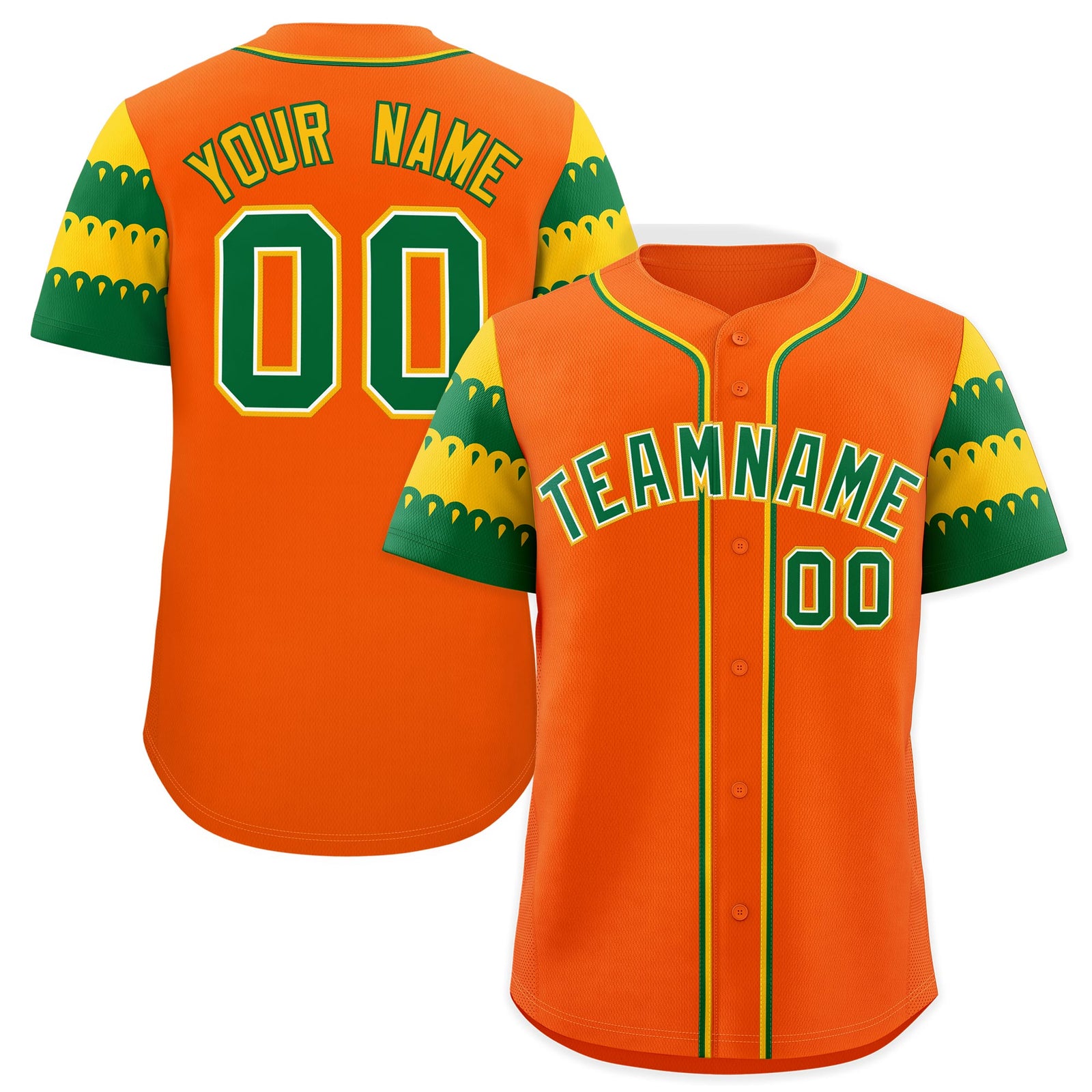 Custom Orange Gold Kelly Green Sleeve Flag Lace Baseball Jersey | Sublimation Printed & Embroidery,Add Name and Numbern,Perfect for Teams | KXKSHOP
