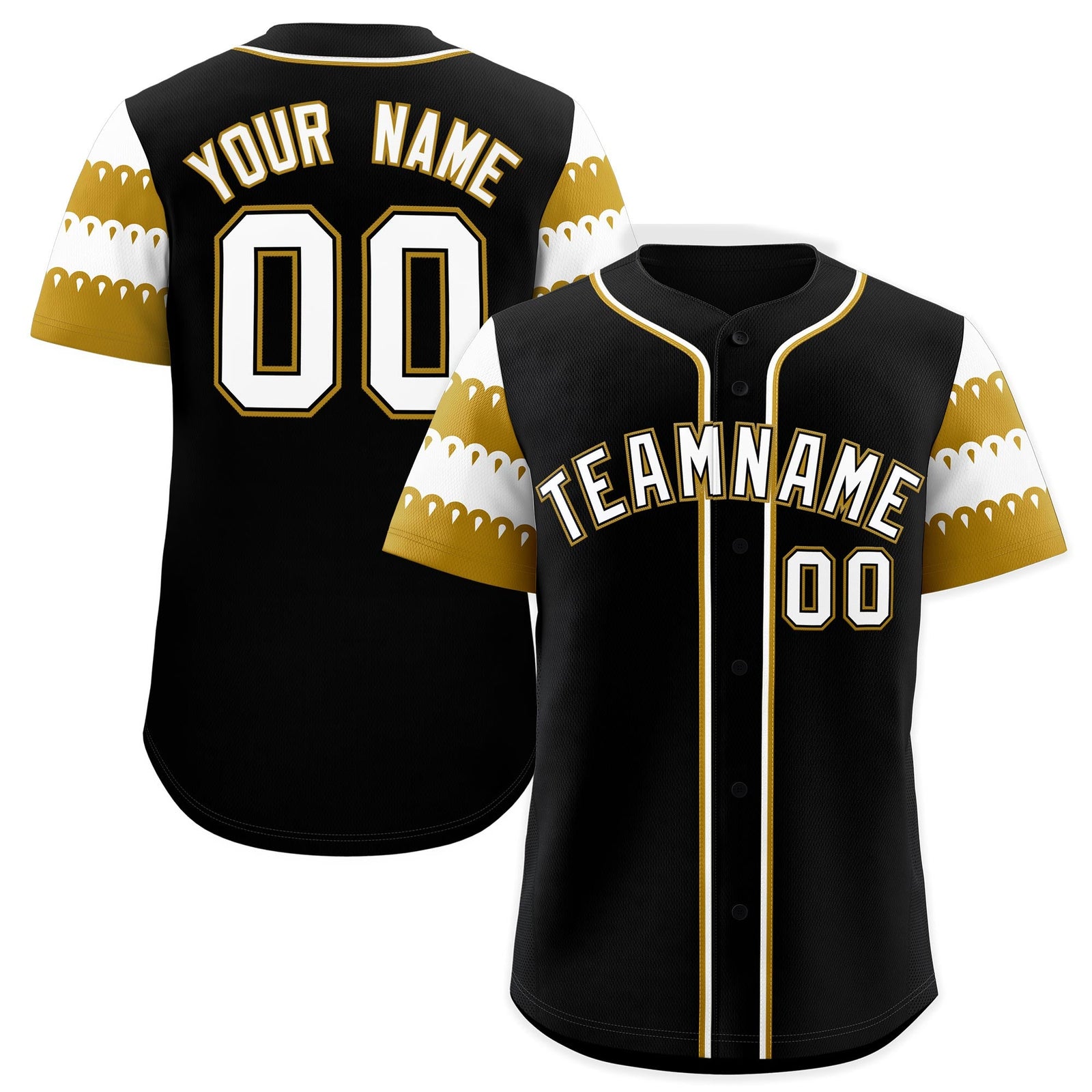 Custom Black Old Gold White Sleeve Flag Lace Baseball Jersey | Sublimation Printed & Embroidery,Add Name and Numbern,Perfect for Teams | KXKSHOP