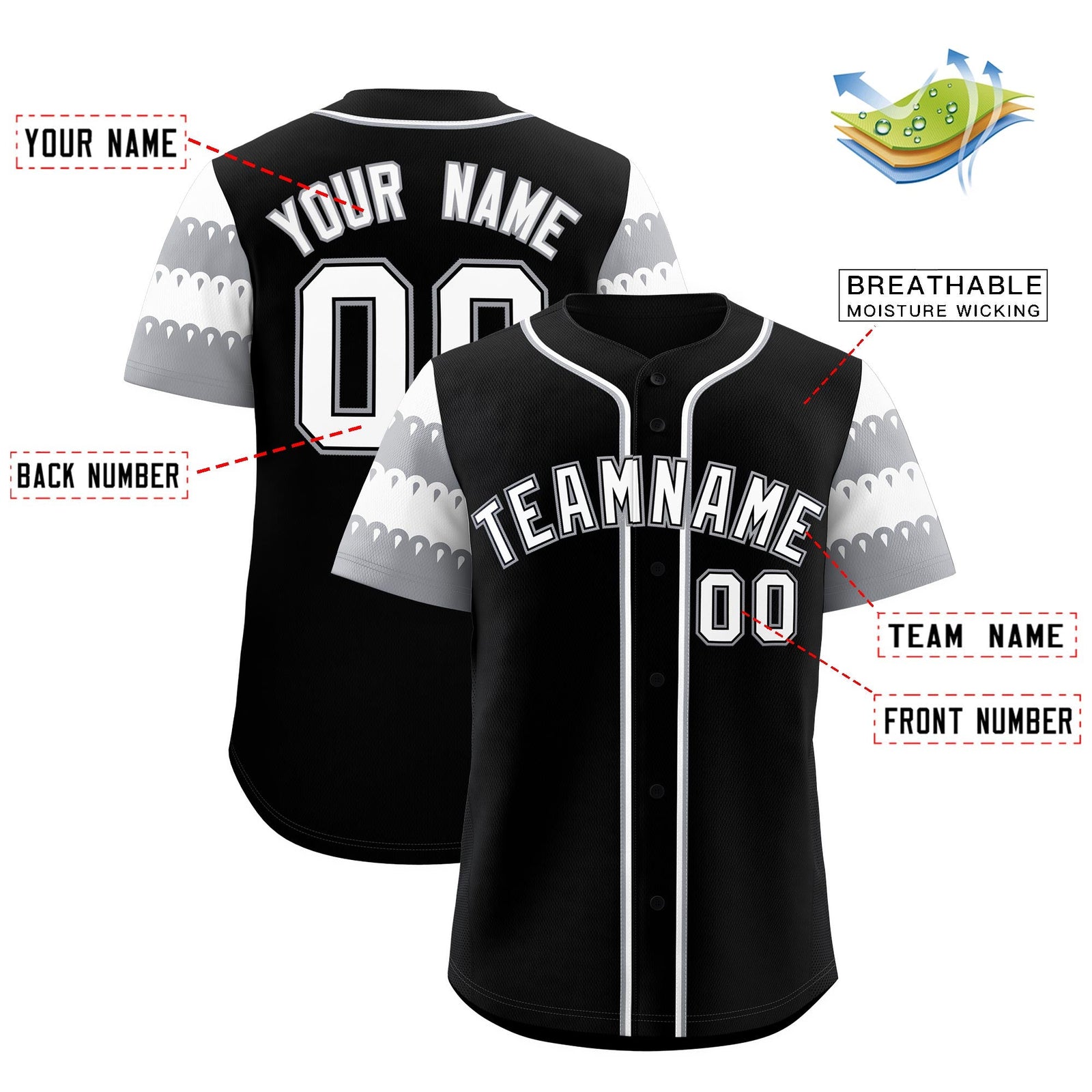 Custom Black Gray White Sleeve Flag Lace Baseball Jersey | Sublimation Printed & Embroidery,Add Name and Numbern,Perfect for Teams | KXKSHOP
