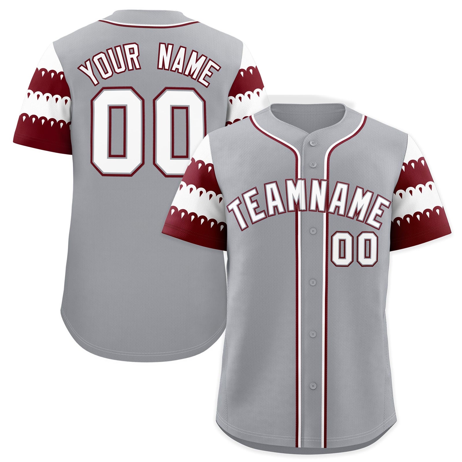 Custom Gray Maroon White Sleeve Flag Lace Baseball Jersey | Sublimation Printed & Embroidery,Add Name and Numbern,Perfect for Teams | KXKSHOP