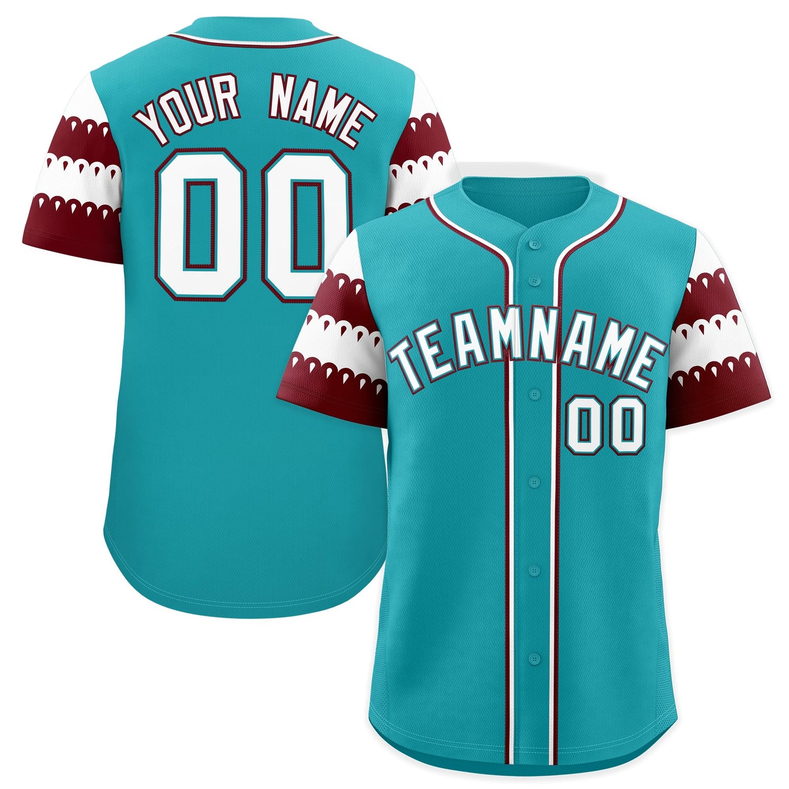 Custom Aqua Maroon White Sleeve Flag Lace Baseball Jersey | Sublimation Printed & Embroidery,Add Name and Numbern,Perfect for Teams | KXKSHOP
