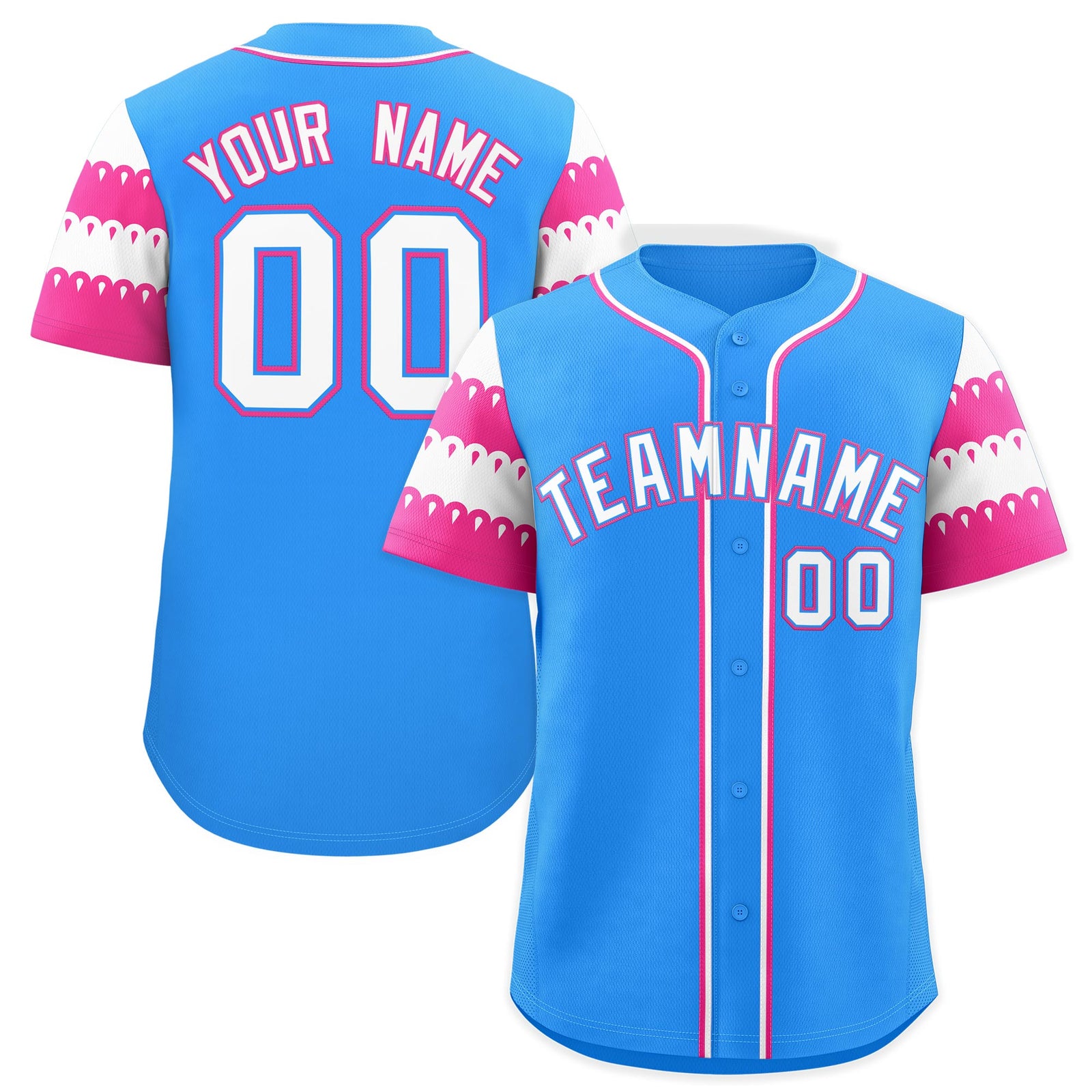 Custom Powder Blue Pink White Sleeve Flag Lace Baseball Jersey | Sublimation Printed & Embroidery,Add Name and Numbern,Perfect for Teams | KXKSHOP