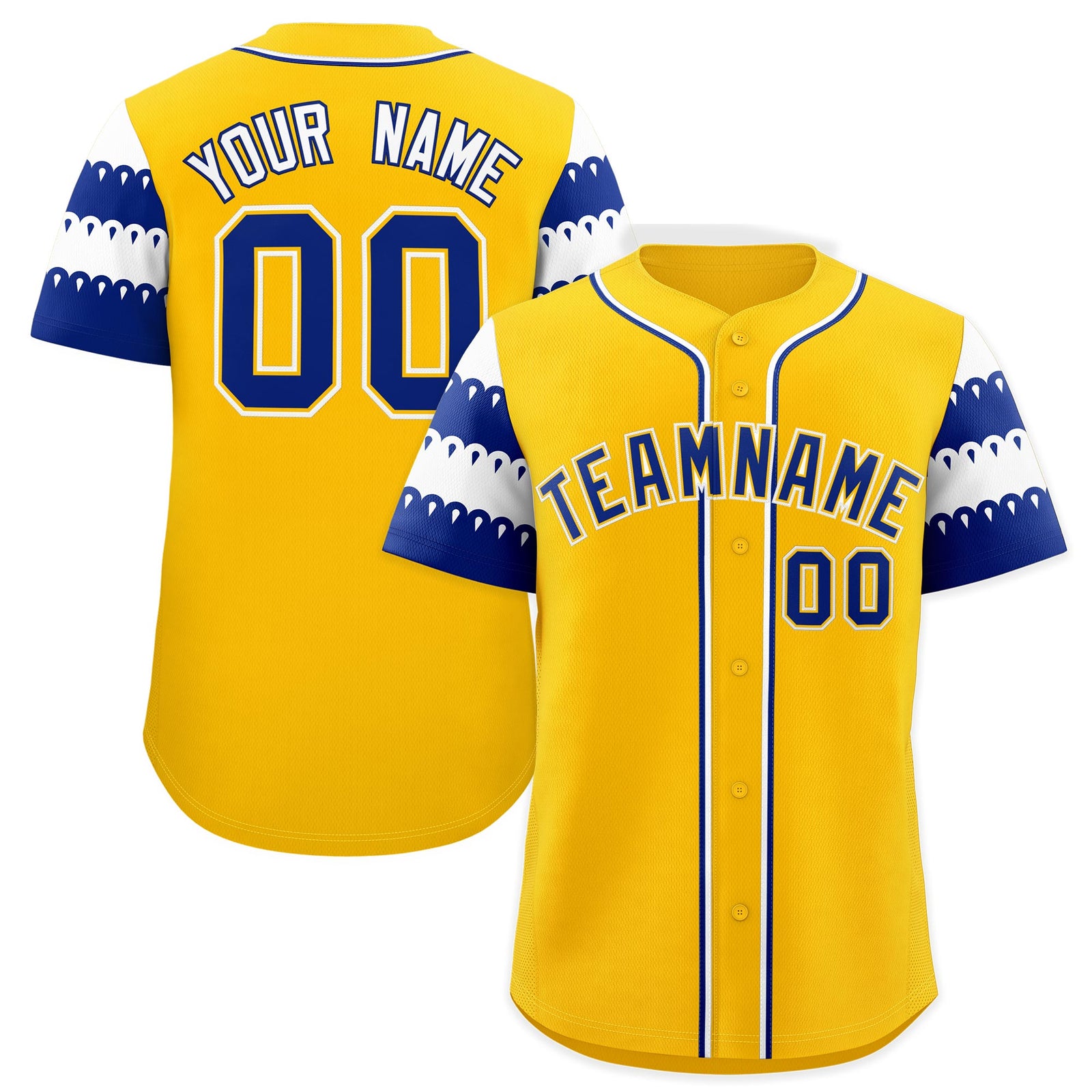 Custom Gold Royal White Sleeve Flag Lace Baseball Jersey | Sublimation Printed & Embroidery,Add Name and Numbern,Perfect for Teams | KXKSHOP